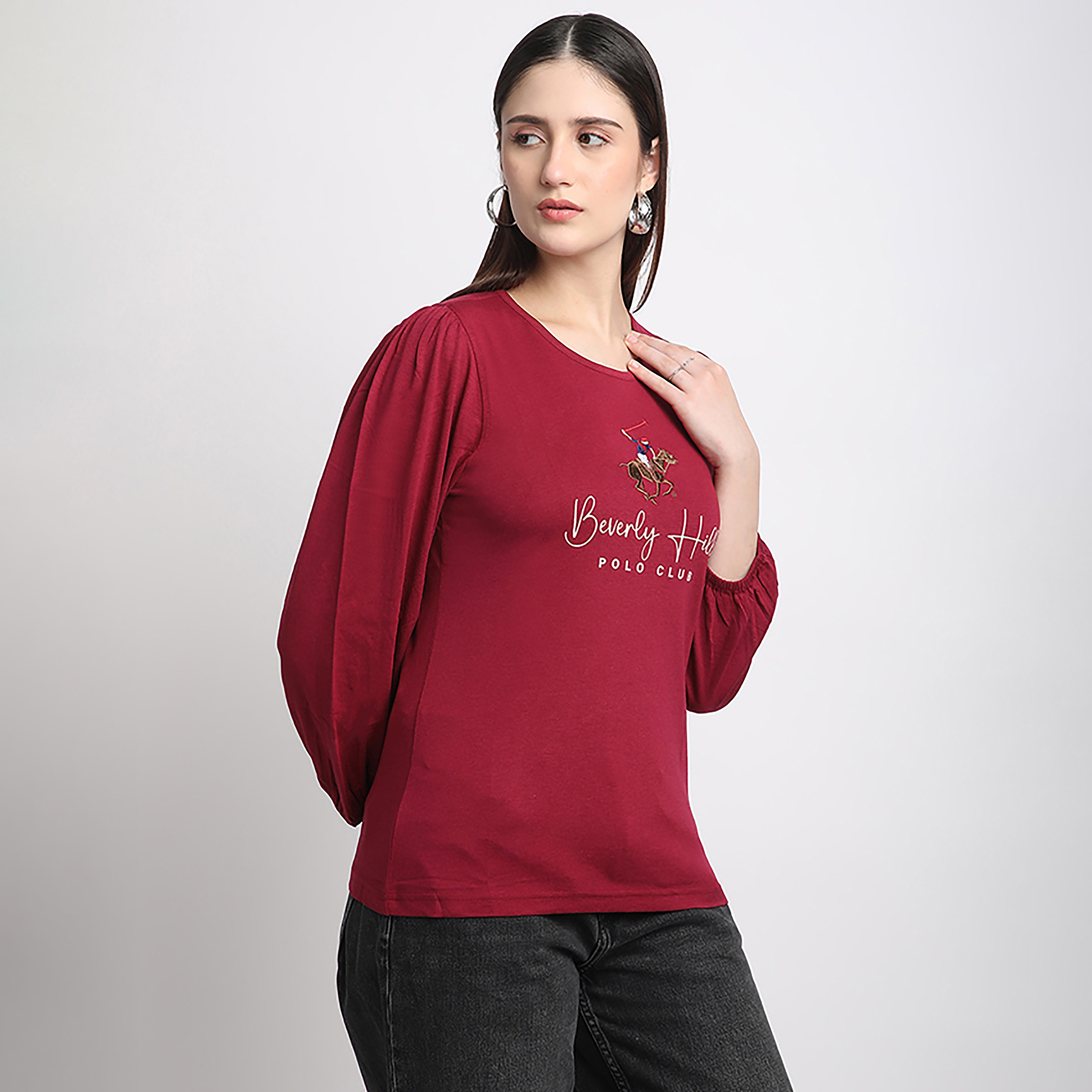 تي شيرت نسائي بيفرلي هيلز بولو كلوب برقبة دائرية وثلاثة أرباع-women-clothing-tshirts-image-7