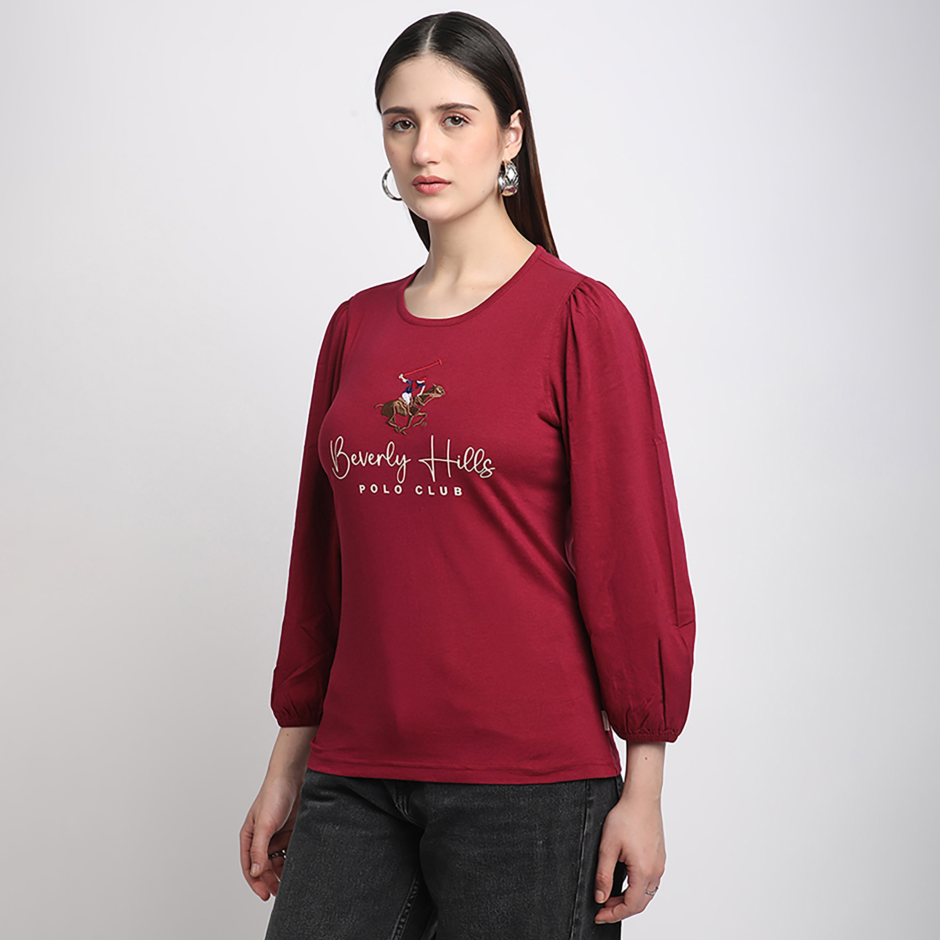 تي شيرت نسائي بيفرلي هيلز بولو كلوب برقبة دائرية وثلاثة أرباع-women-clothing-tshirts-image-8