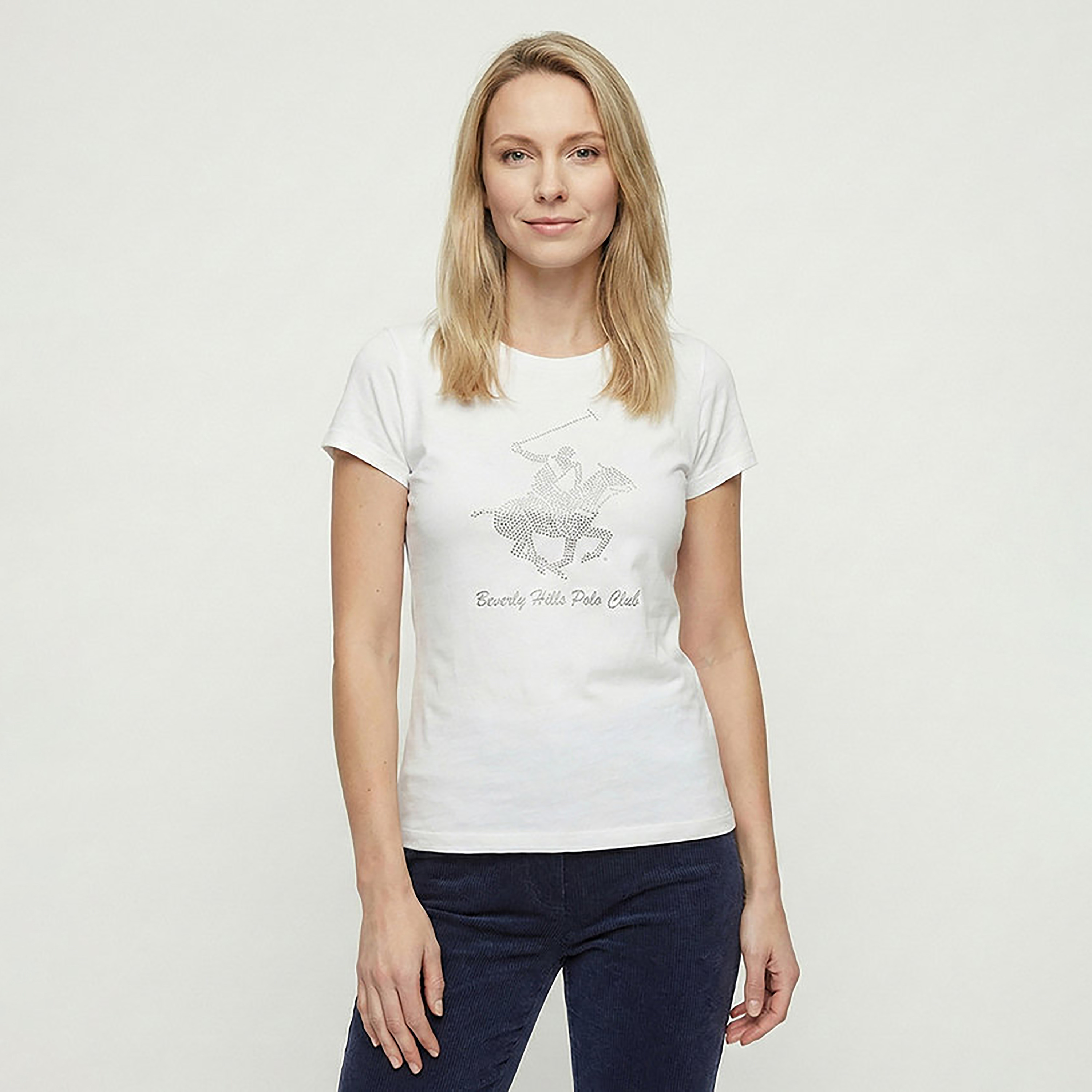 Beverly Hills Polo Club Embellished Logo Crew Neck Short Sleeves Women's T-Shirt-women-clothing-tshirts-image-1