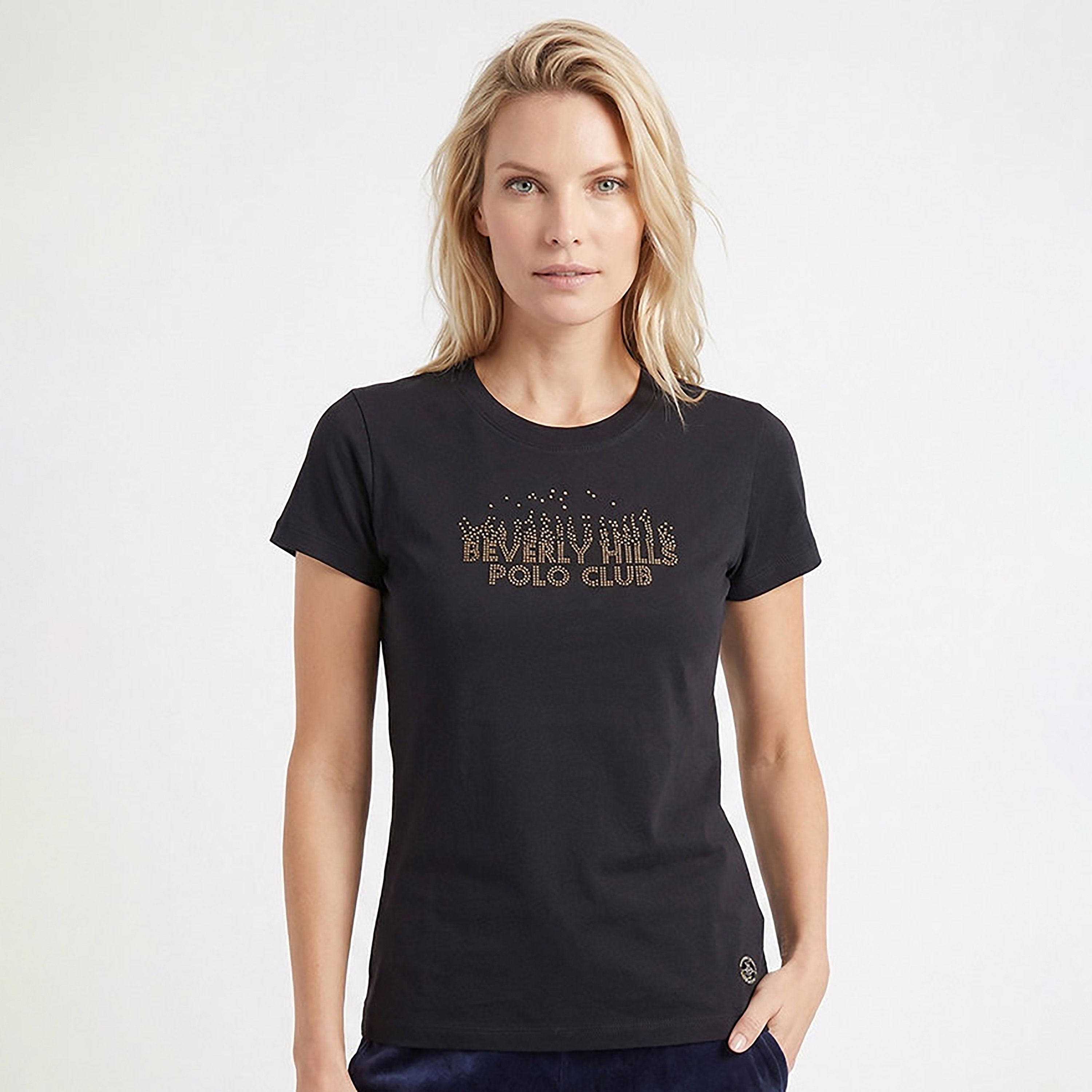 تيشرت نسائي مزين بنص وبياقة دائرية وأكمام قصيرة من بيفرلي هيلز بولو كلوب-women-clothing-tshirts-image-1