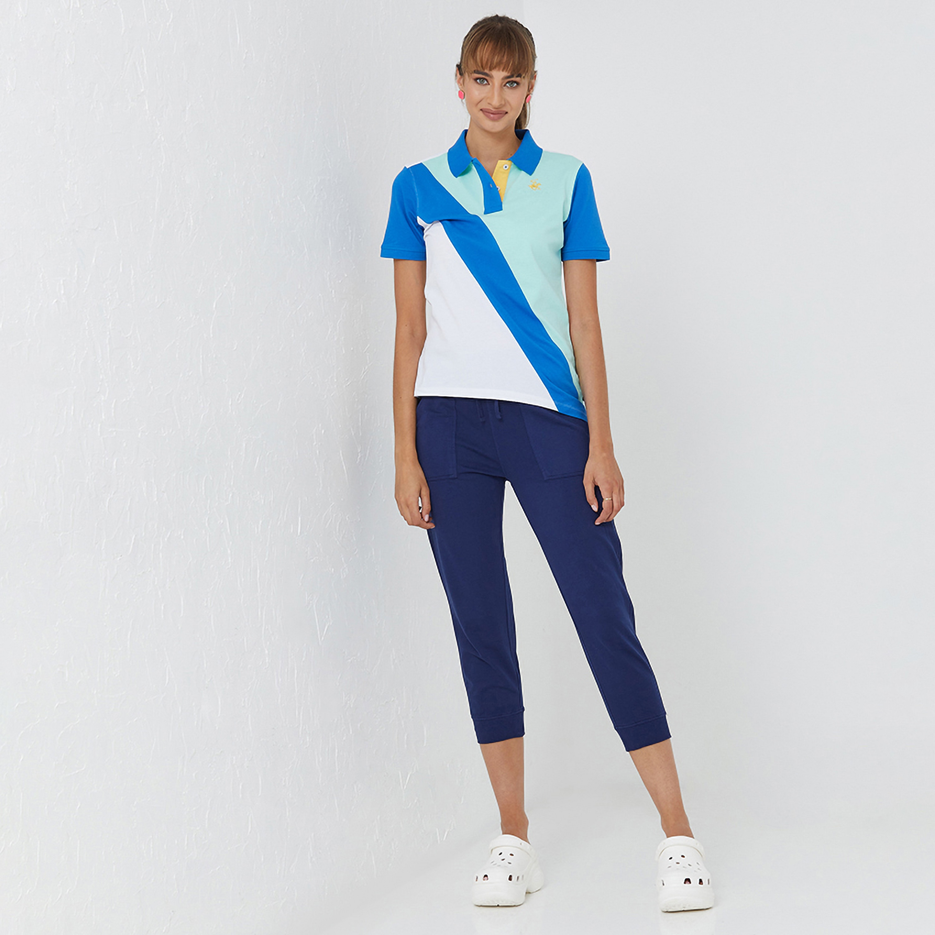 Beverly Hills Polo Club Color-Block Collared Short Sleeves Women's Polo T-Shirt-women-clothing-tshirts-image-4