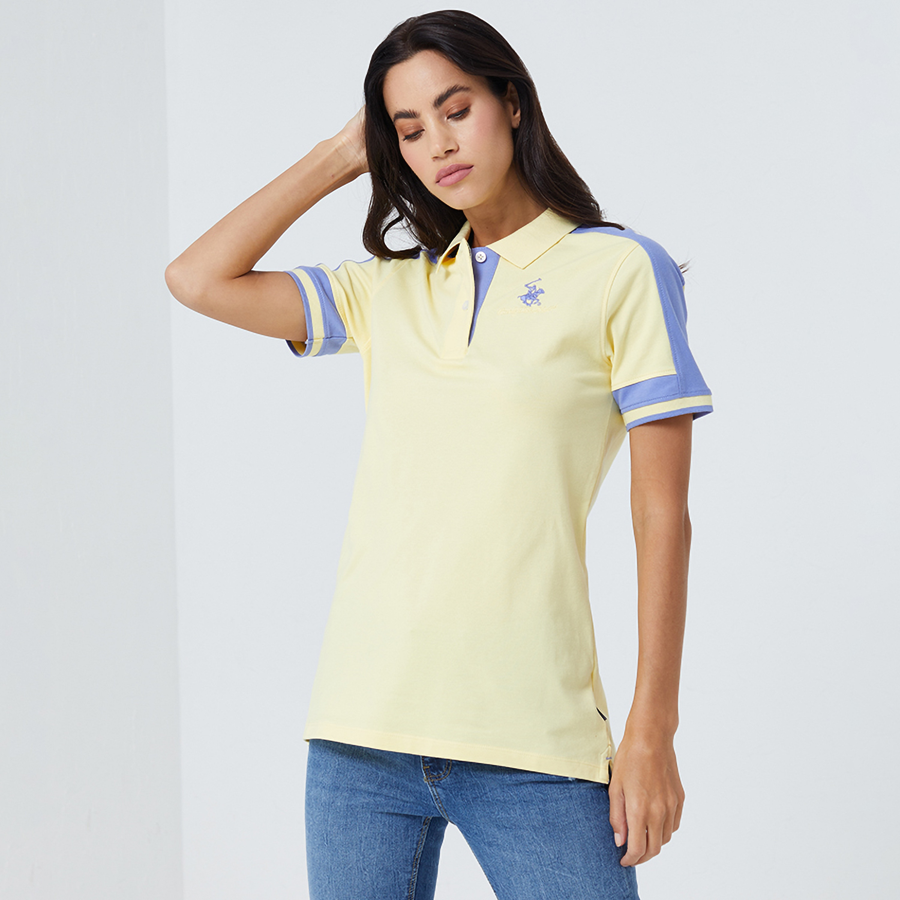 تي شيرت بولو نسائي سادة بياقة وأكمام قصيرة من بيفرلي هيلز بولو كلوب-women-clothing-tshirts-image-1