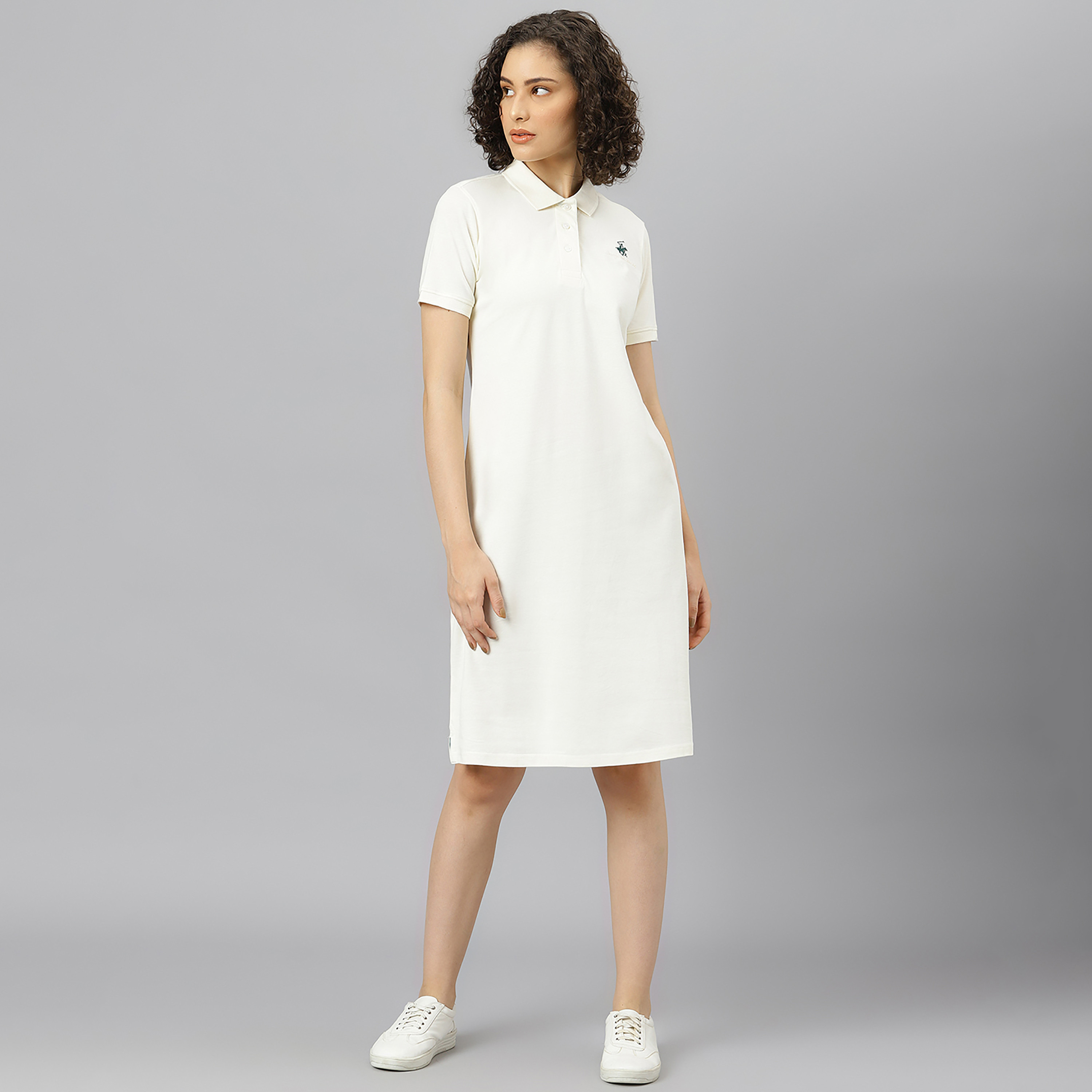 Beverly Hills Polo Club Logo Collared T-Shirt Knee Length Dress-women-clothing-dresses-image-1
