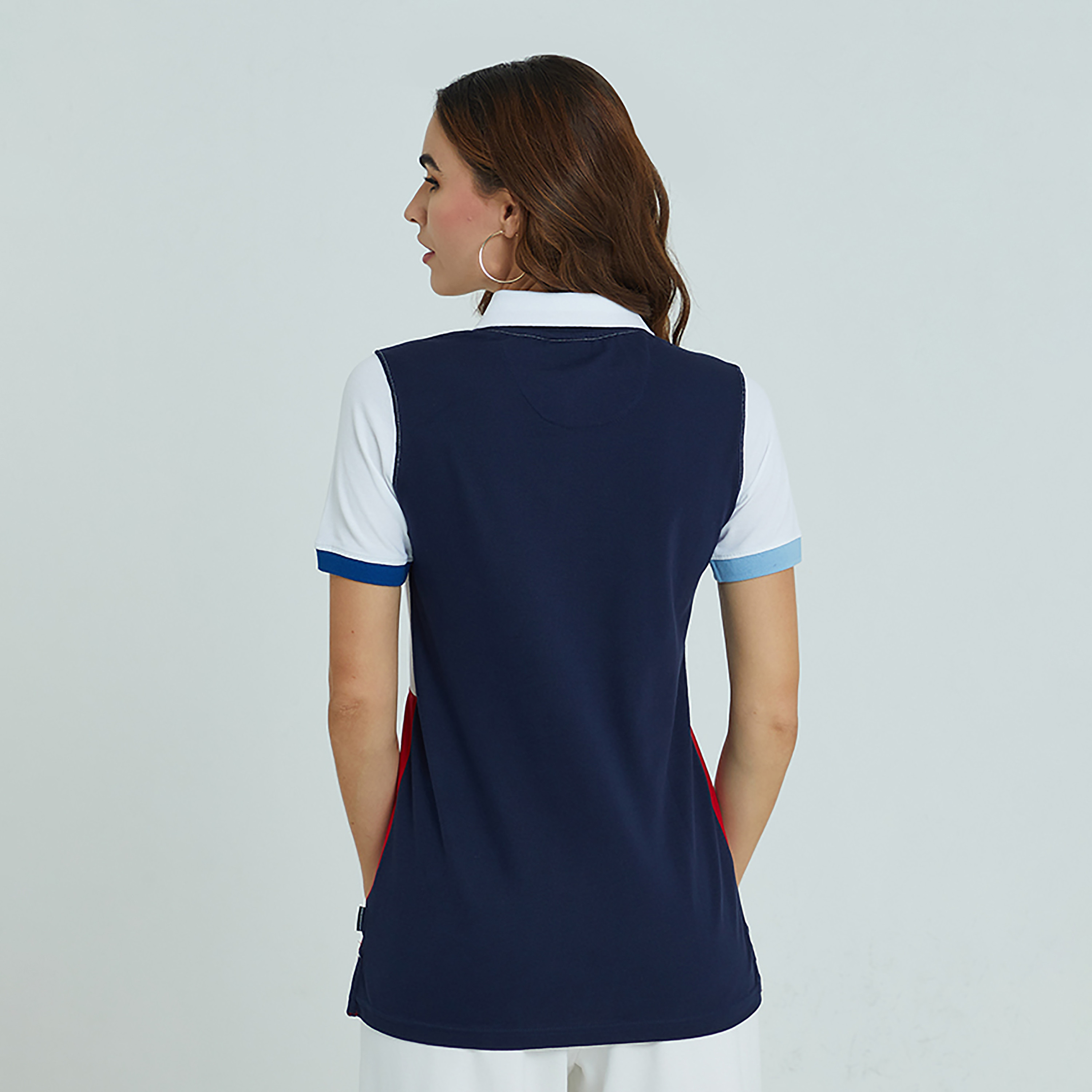 تي شيرت بولو بأكمام قصيرة وياقة مطبوعة مع كتلة اللون من بيفرلي هيلز بولو كلوب -women-clothing-tshirts-image-4
