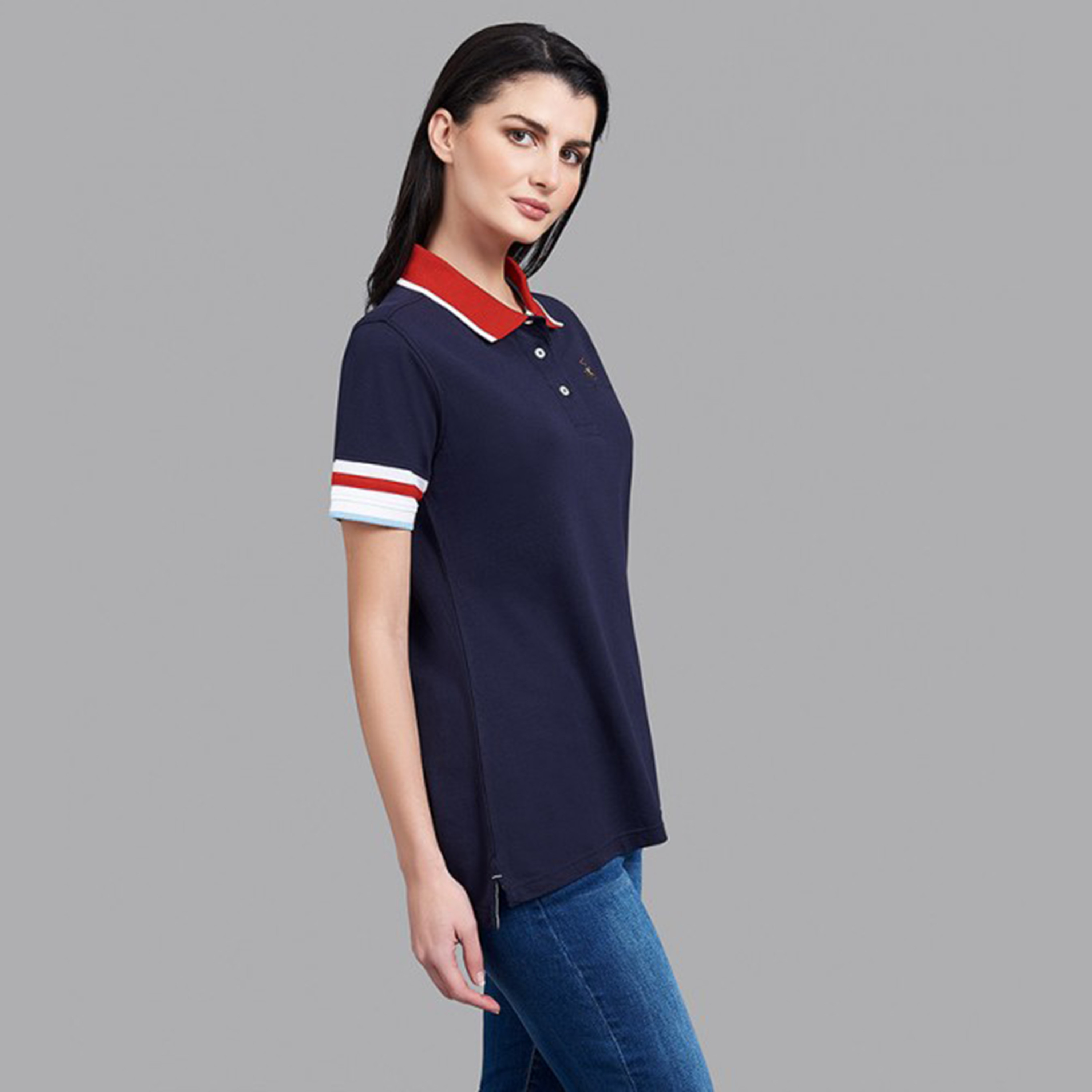 تي شيرت بيفرلي هيلز بولو كلب بأكمام قصيرة سادة بأزرق كحلي للنساء-women-clothing-tshirts-image-3