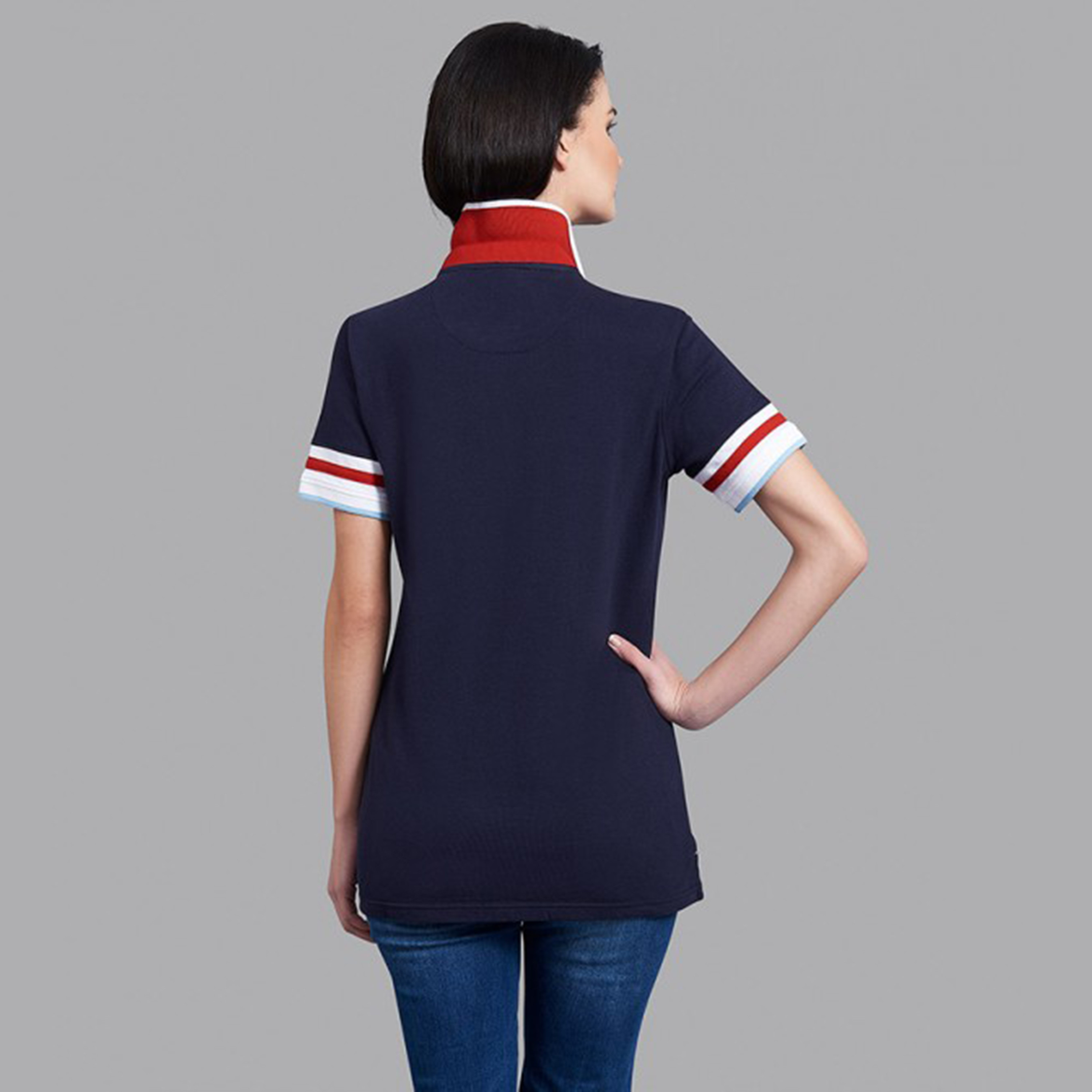 تي شيرت بيفرلي هيلز بولو كلب بأكمام قصيرة سادة بأزرق كحلي للنساء-women-clothing-tshirts-image-4