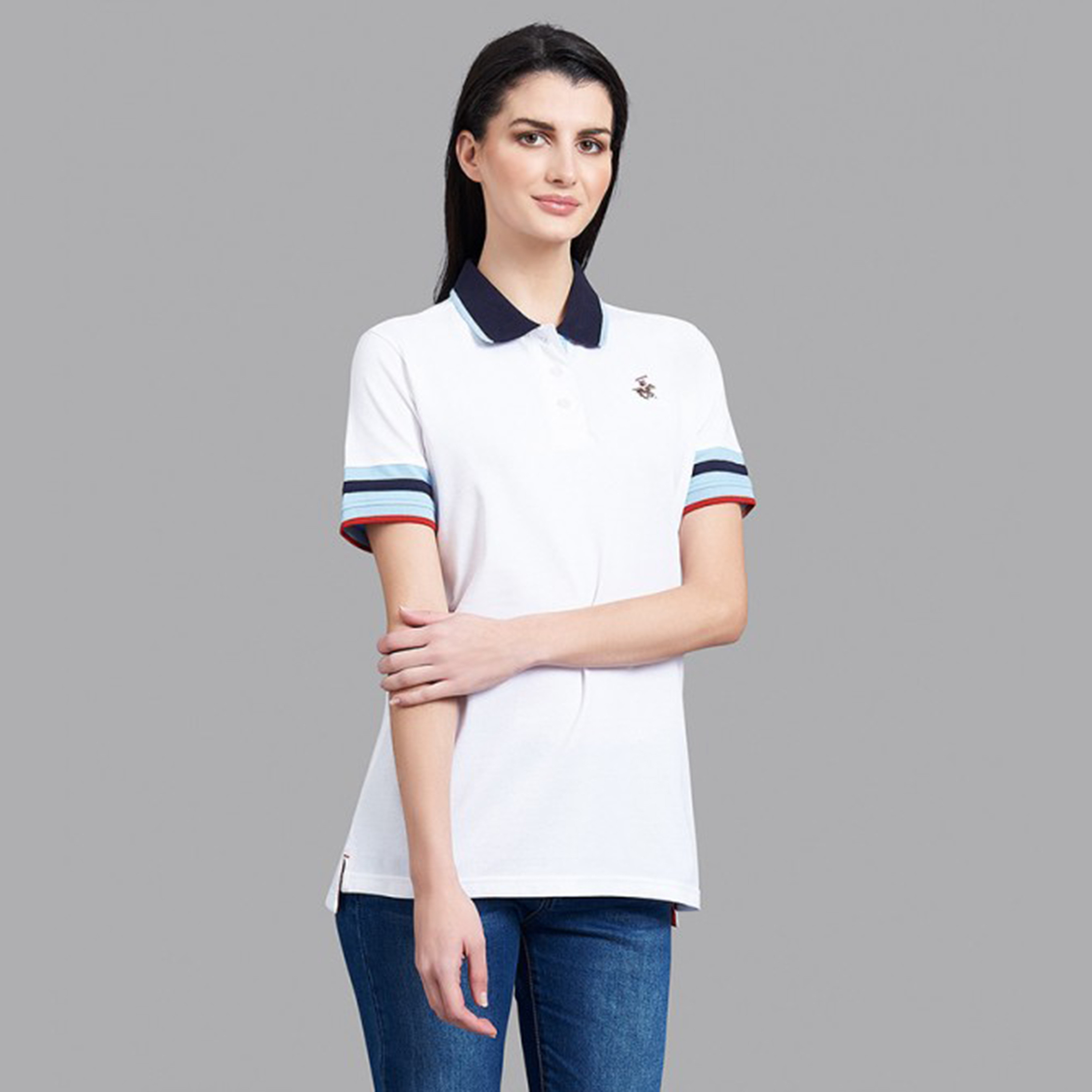 Beverly Hills Polo Club Women Navy Blue Plain Short Sleeves Polo T-Shirt-women-clothing-tshirts-image-1