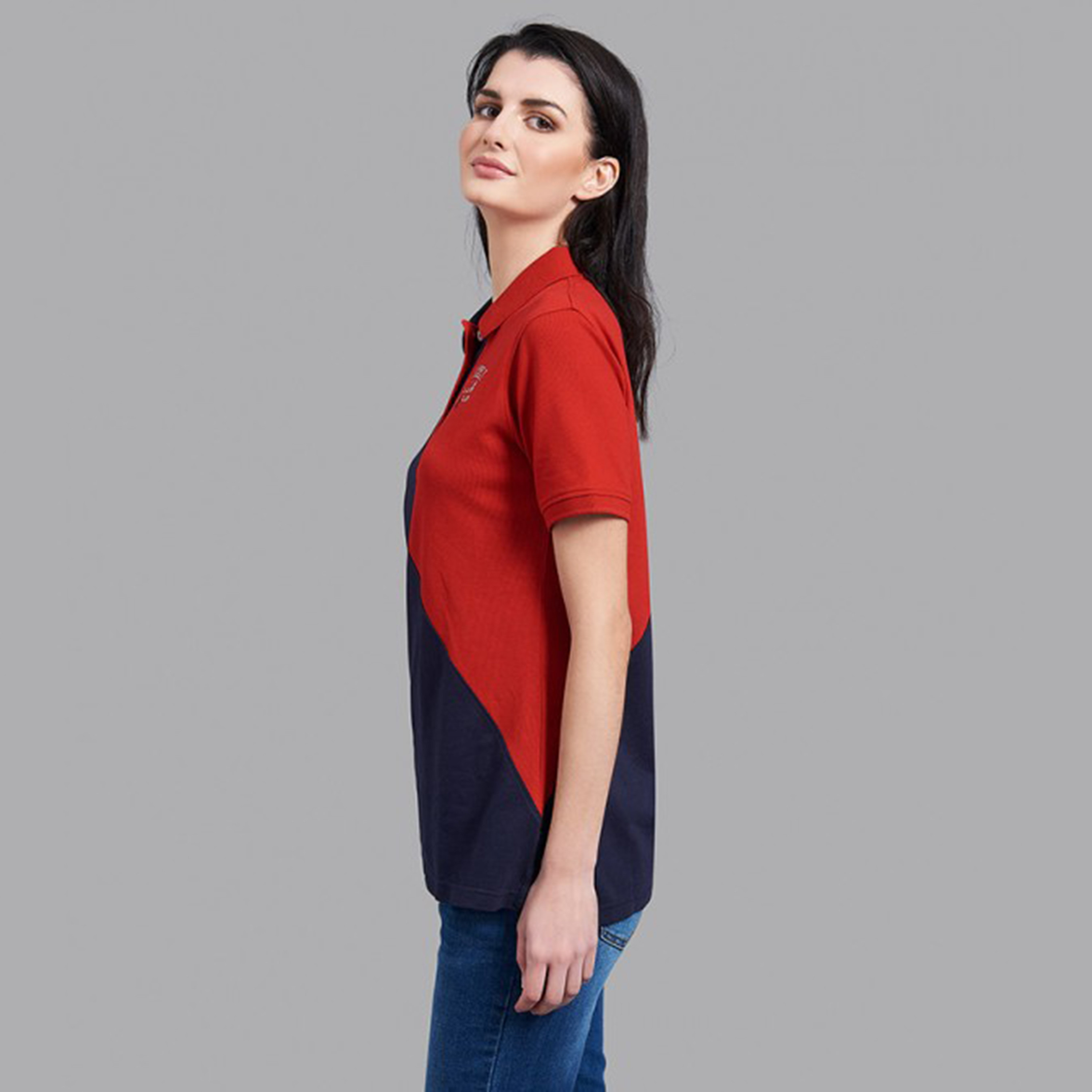 تي شيرت بيفرلي هيلز بولو كلب بأكمام قصيرة مع منسوجة بلون أزرق كحلي للنساء-women-clothing-tshirts-image-2