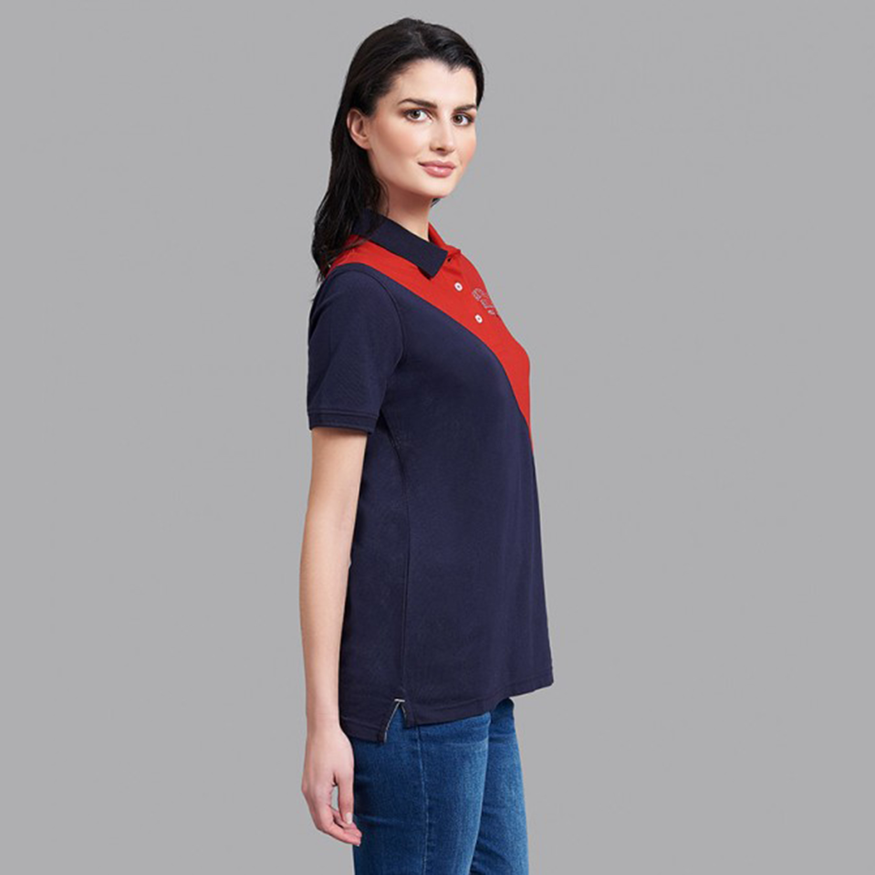 تي شيرت بيفرلي هيلز بولو كلب بأكمام قصيرة مع منسوجة بلون أزرق كحلي للنساء-women-clothing-tshirts-image-3