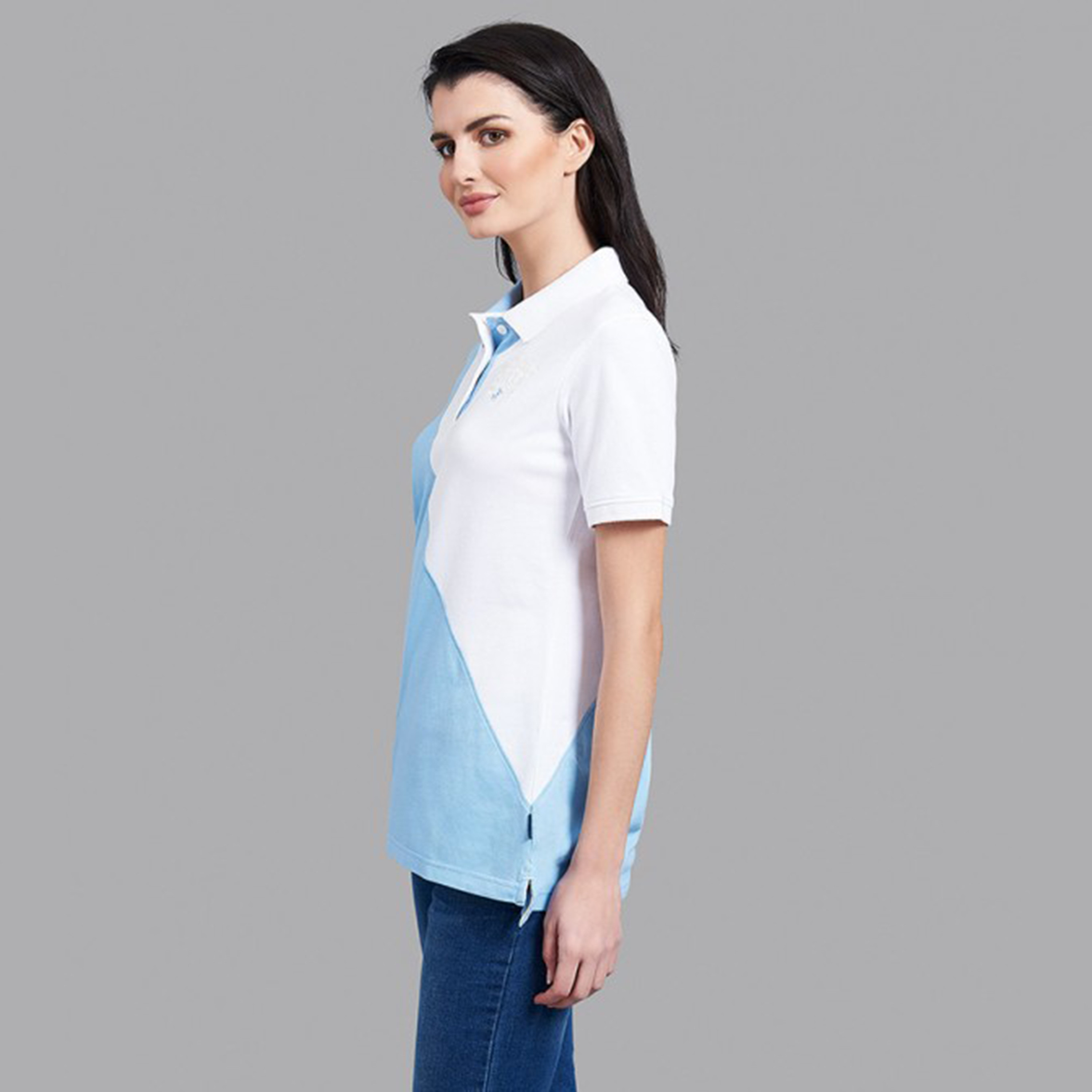 تي شيرت بيفرلي هيلز بولو كلب بأكمام قصيرة مع منسوجة بلون ازرق للنساء-women-clothing-tshirts-image-2