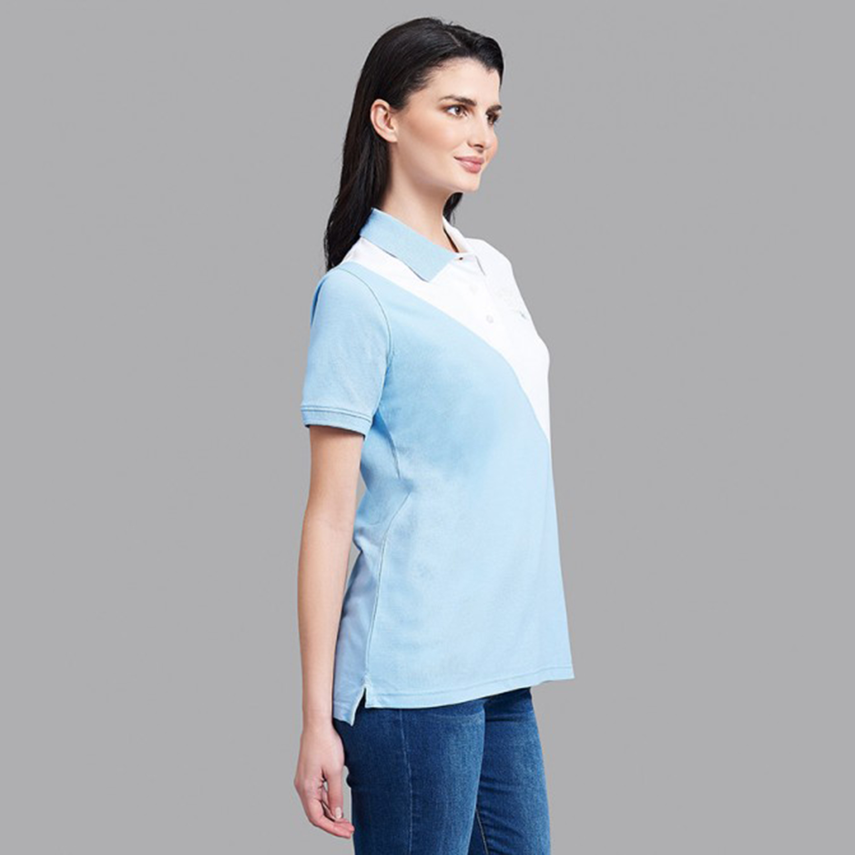 Beverly Hills Polo Club Women Blue Colour Blocked Short Sleeves Polo T-Shirt-women-clothing-tshirts-image-3