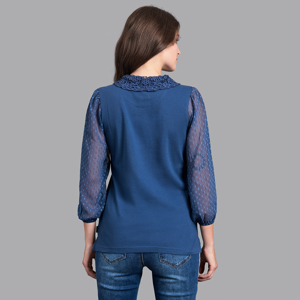 توب أزرق بشعار نسائي مع ياقة مطرزة من بيفرلي هيلز بولو كلوب-women-clothing-shirtsandblouses-blouses-image-2