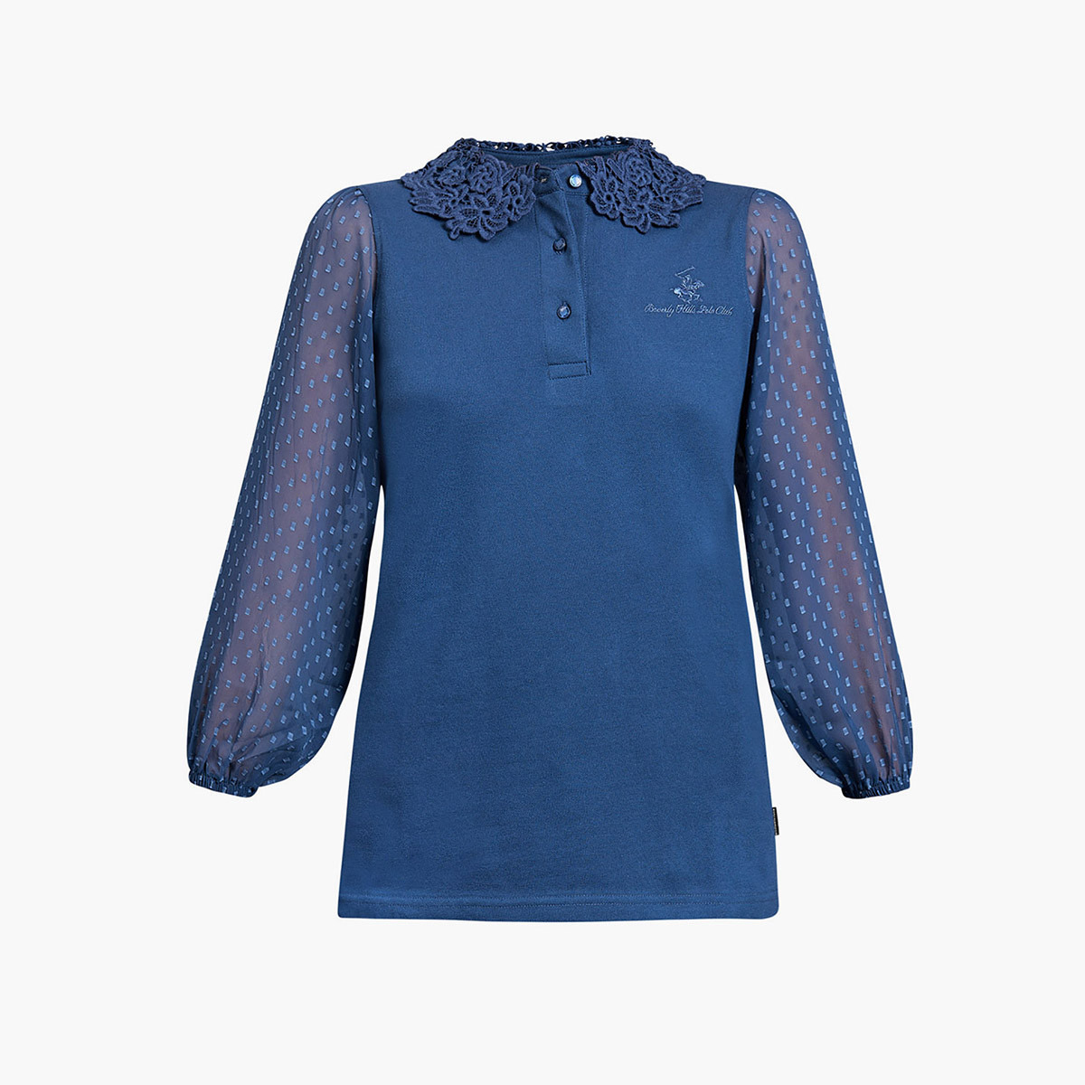 توب أزرق بشعار نسائي مع ياقة مطرزة من بيفرلي هيلز بولو كلوب-women-clothing-shirtsandblouses-blouses-image-5