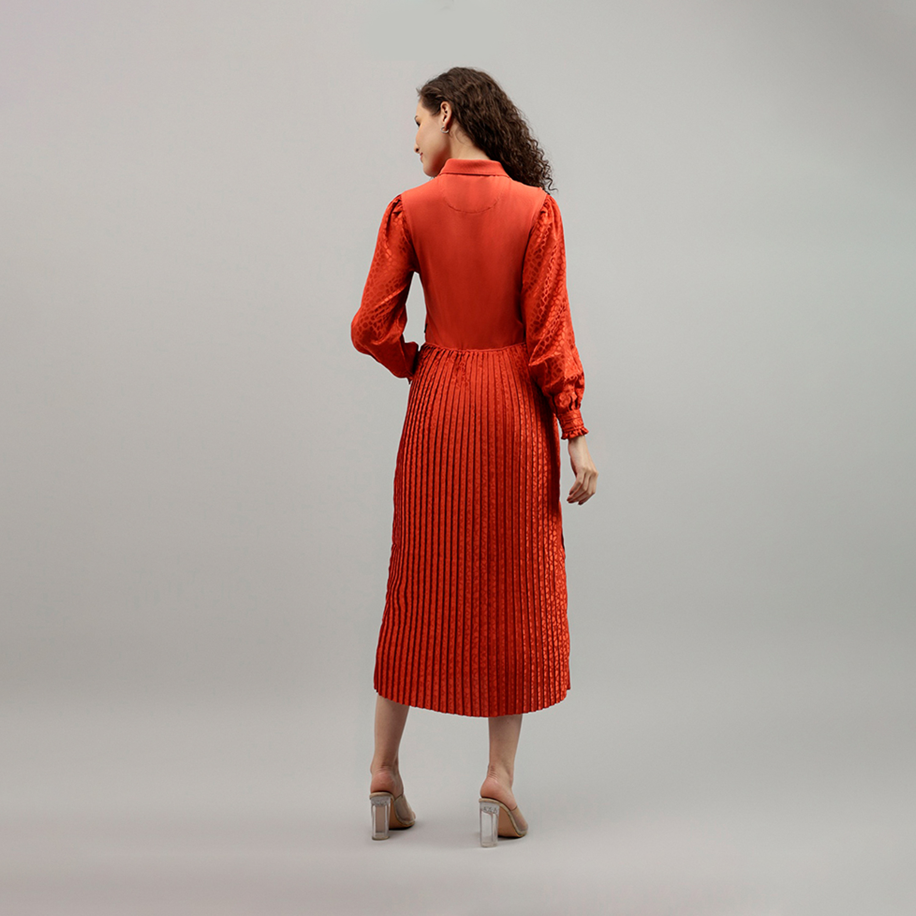 Beverly Hills Polo Club Animal Print Collared Pleated Midi Dress with Puff Sleeves-women-clothing-dresses-image-4