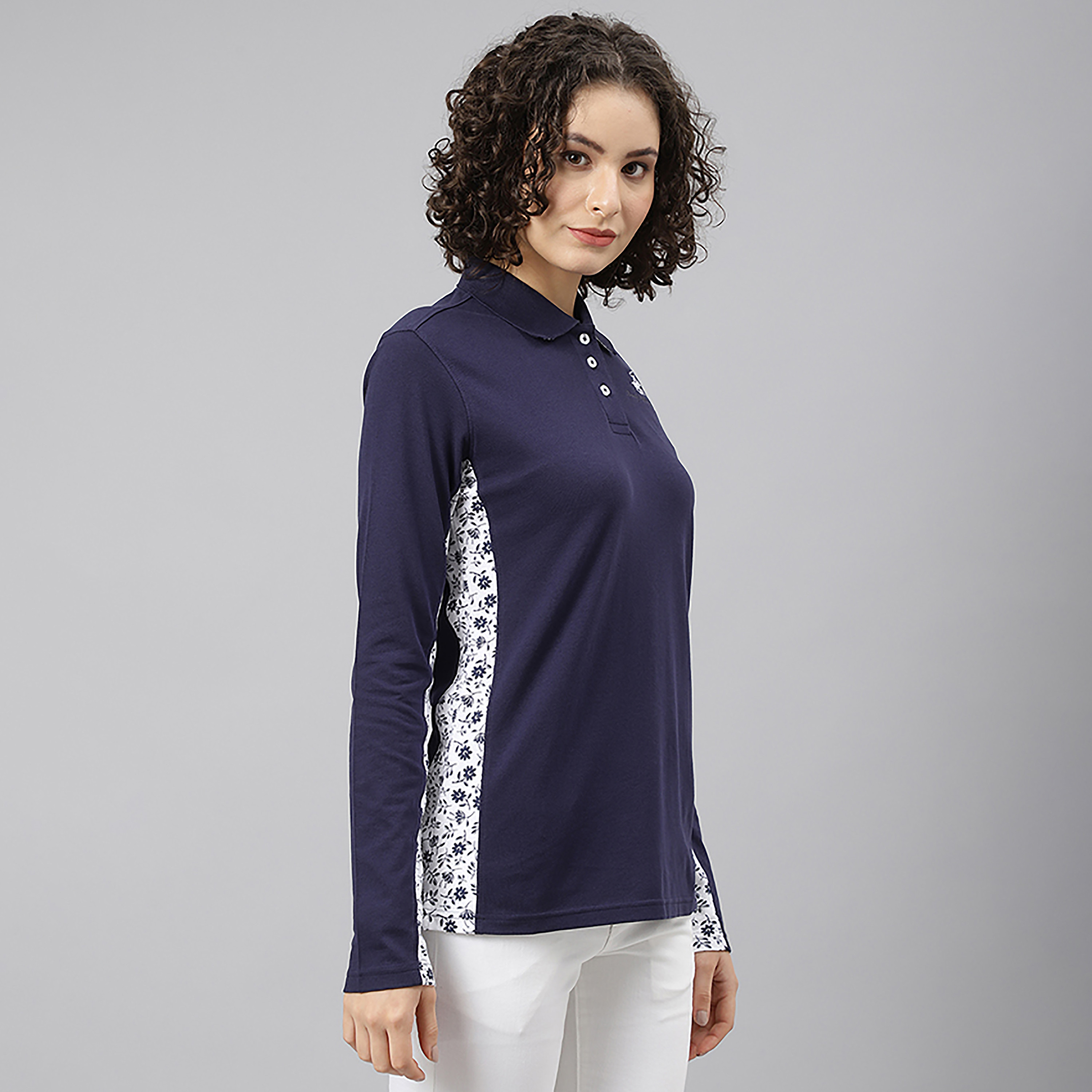 Beverly Hills Polo Club Printed Collared Long Sleeves Polo T-Shirt-women-clothing-tshirts-image-3