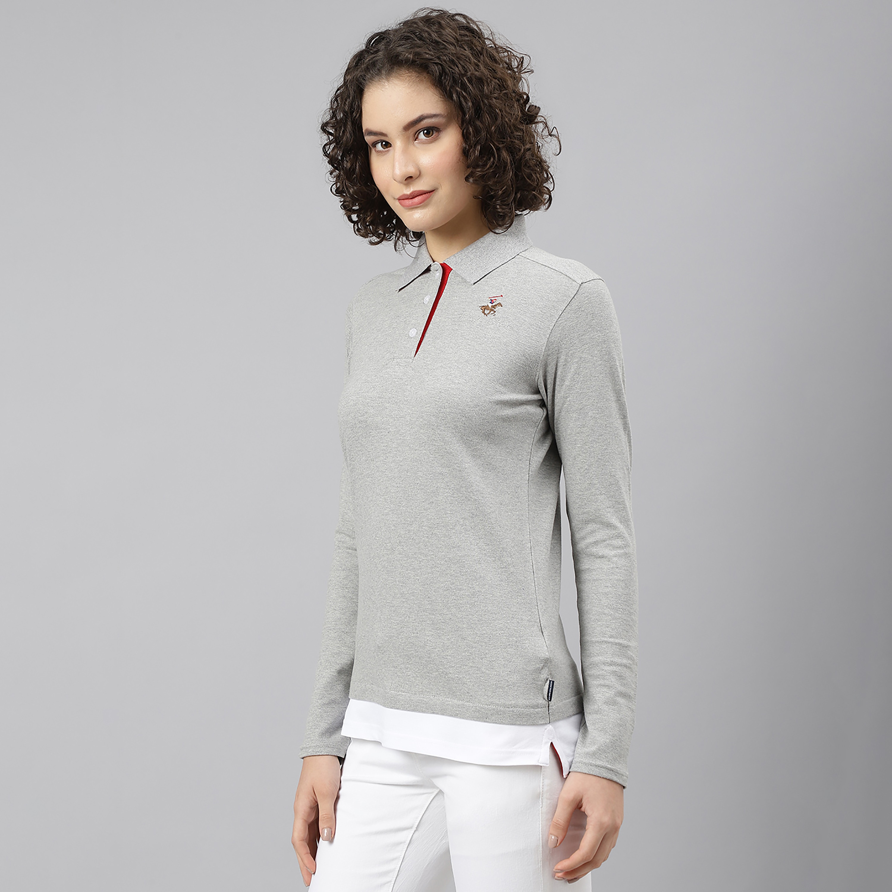تي شيرت بيفرلي هيلز بولو كلب بأكمام طويلة سادة بلون رمادي للنساء-women-clothing-tshirts-image-2