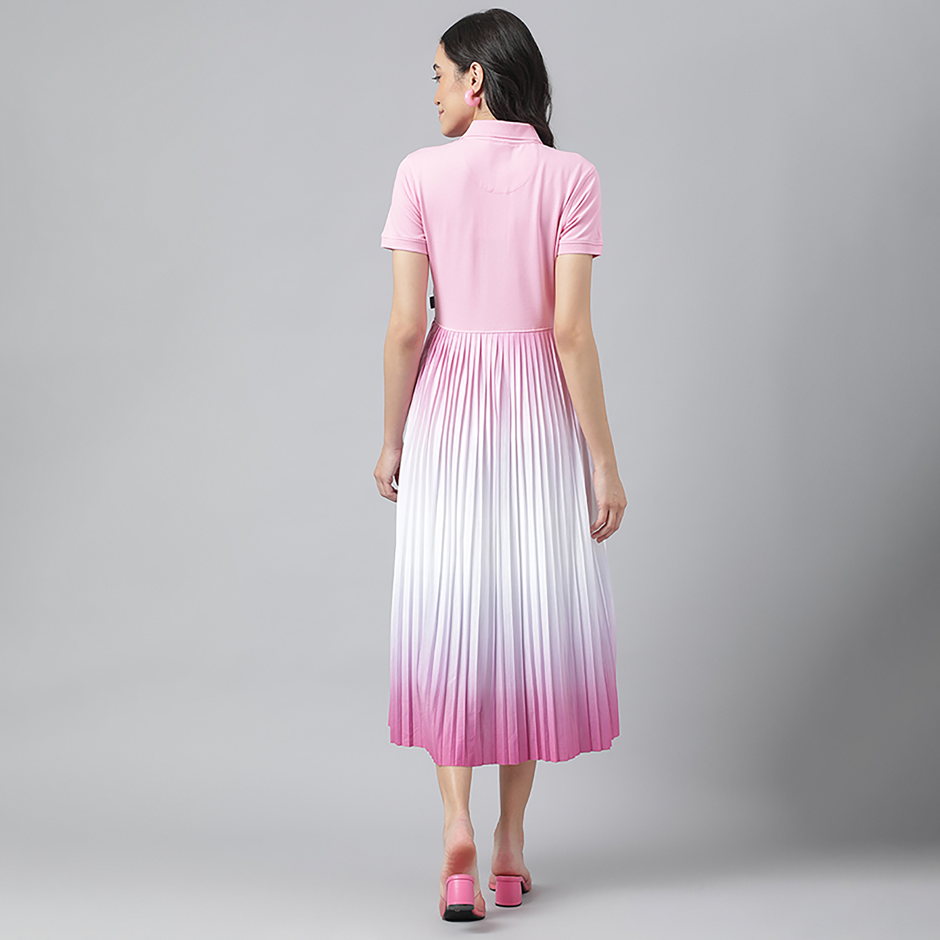 فستان ميدي بطيات مع ياقة أومبير بولو من بيفرلي هيلز بولو كلوب-women-clothing-dresses-image-4
