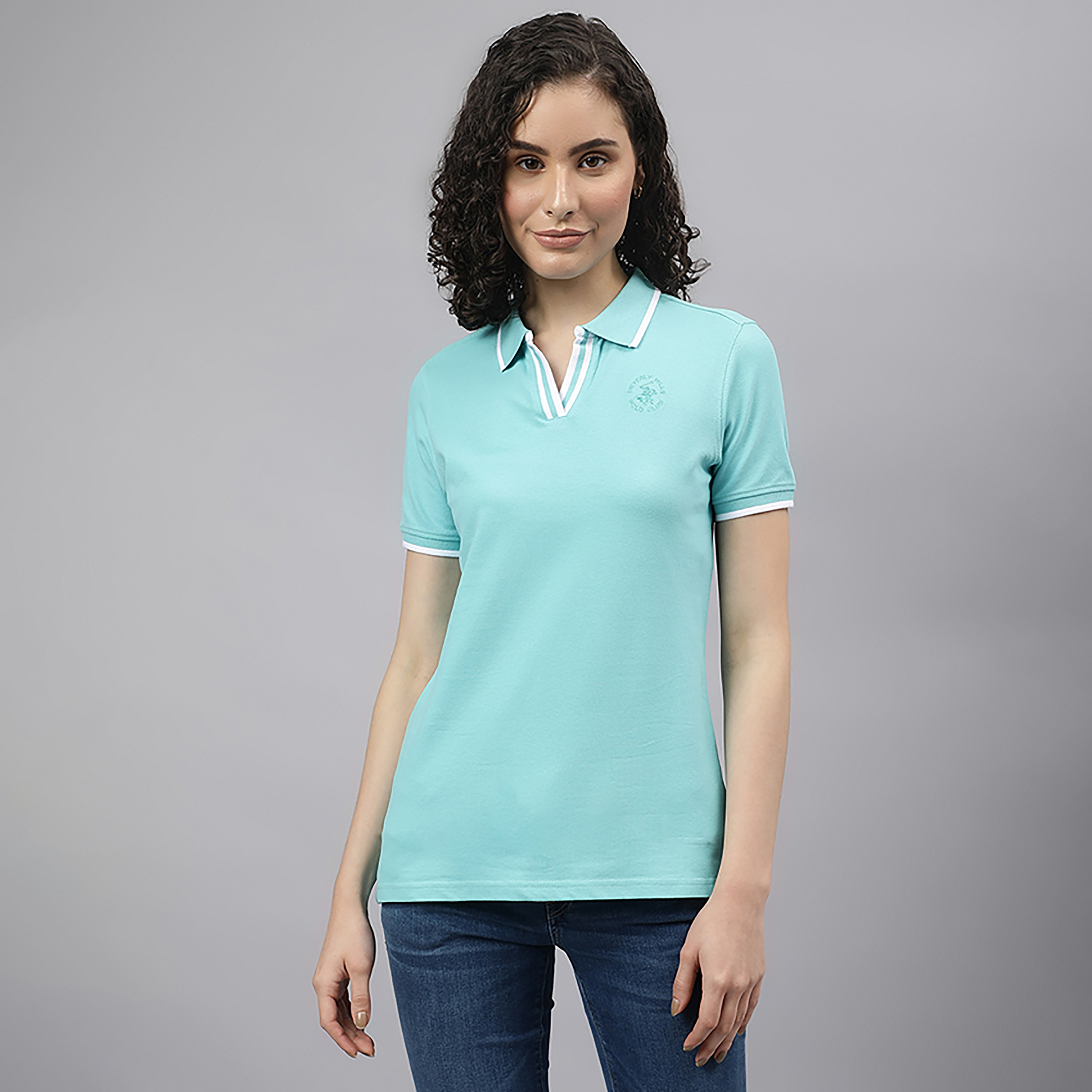 تيشيرت بولو سادة بياقة وأكمام قصيرة من بيفرلي هيلز بولو كلوب-women-clothing-tshirts-image-1