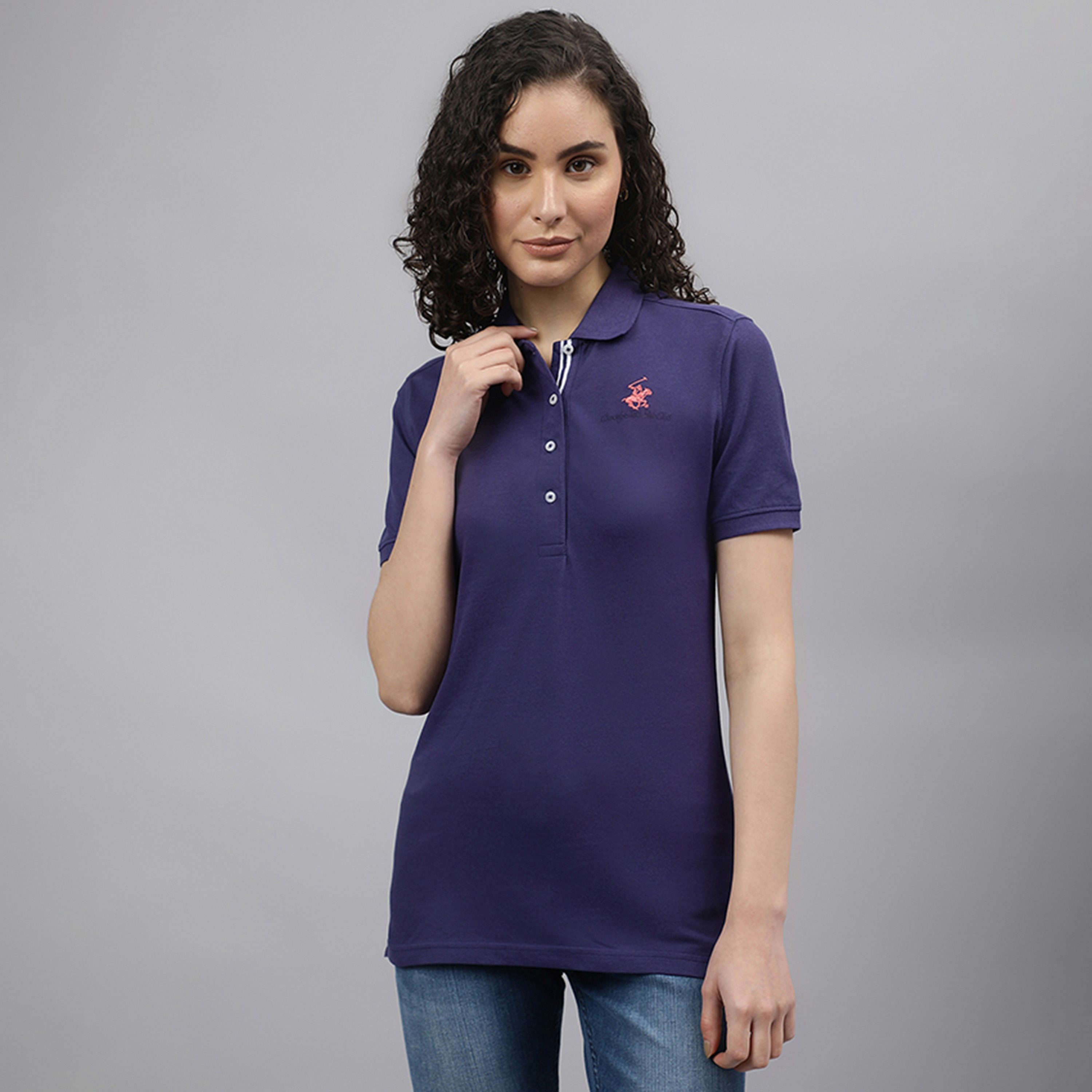 تي شيرت بولو من بيفرلي هيلز بولو كلوب بياقة وأكمام قصيرة مع شعار-women-clothing-tshirts-image-5