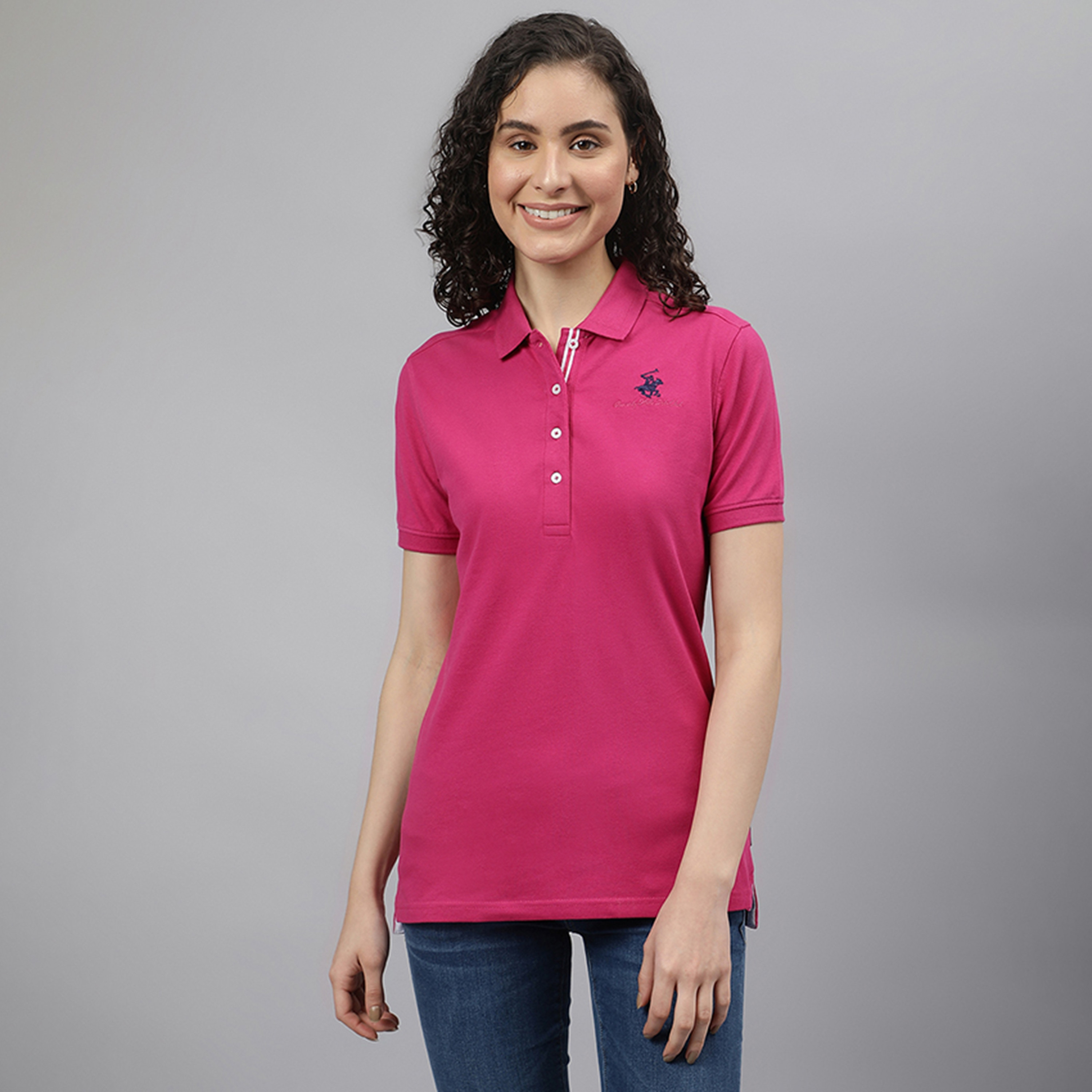 تي شيرت بولو من بيفرلي هيلز بولو كلوب بياقة وأكمام قصيرة مع شعار-women-clothing-tshirts-image-1