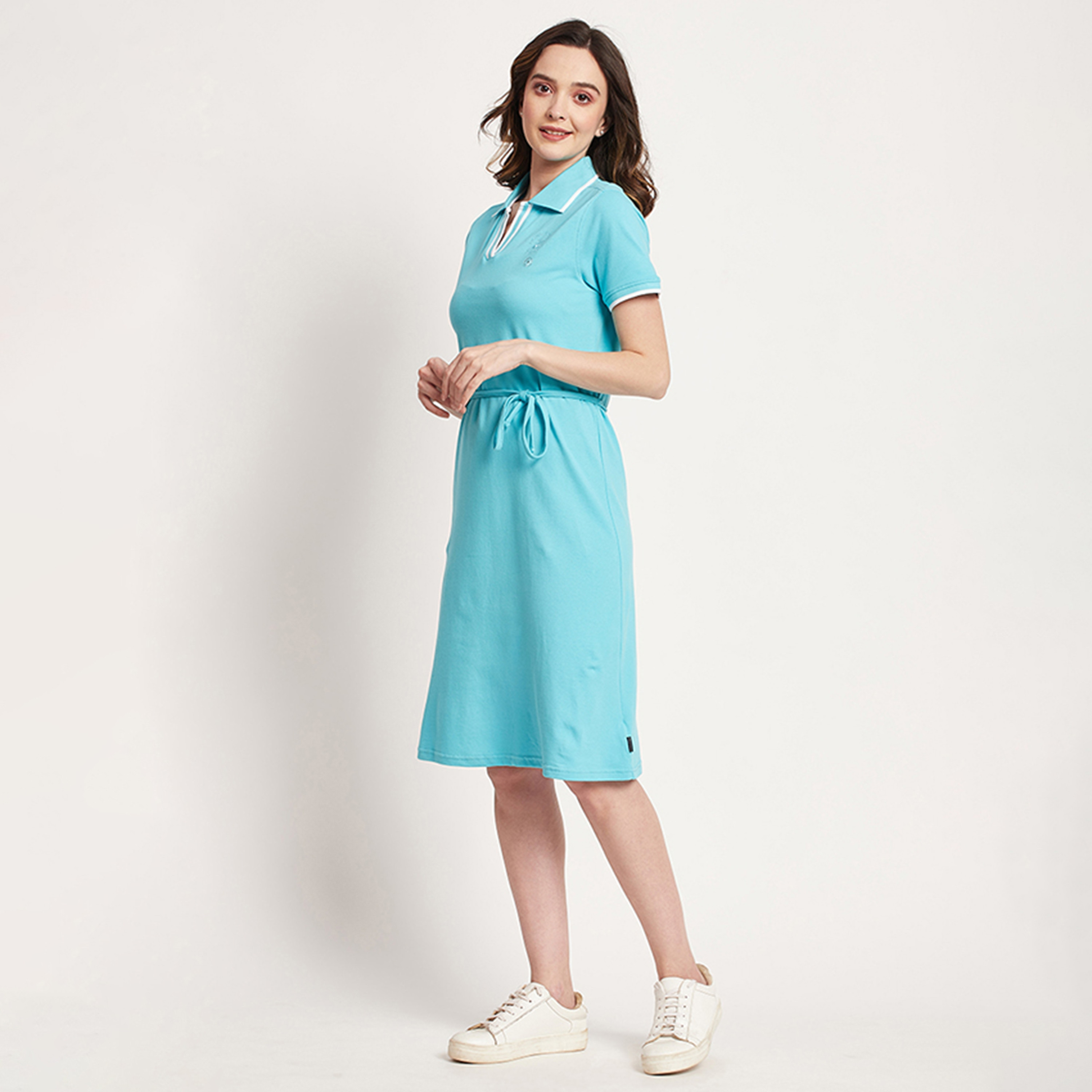 Beverly Hills Polo Club Plain Polo Collar Knee T-Shirt Dress-women-clothing-dresses-image-2