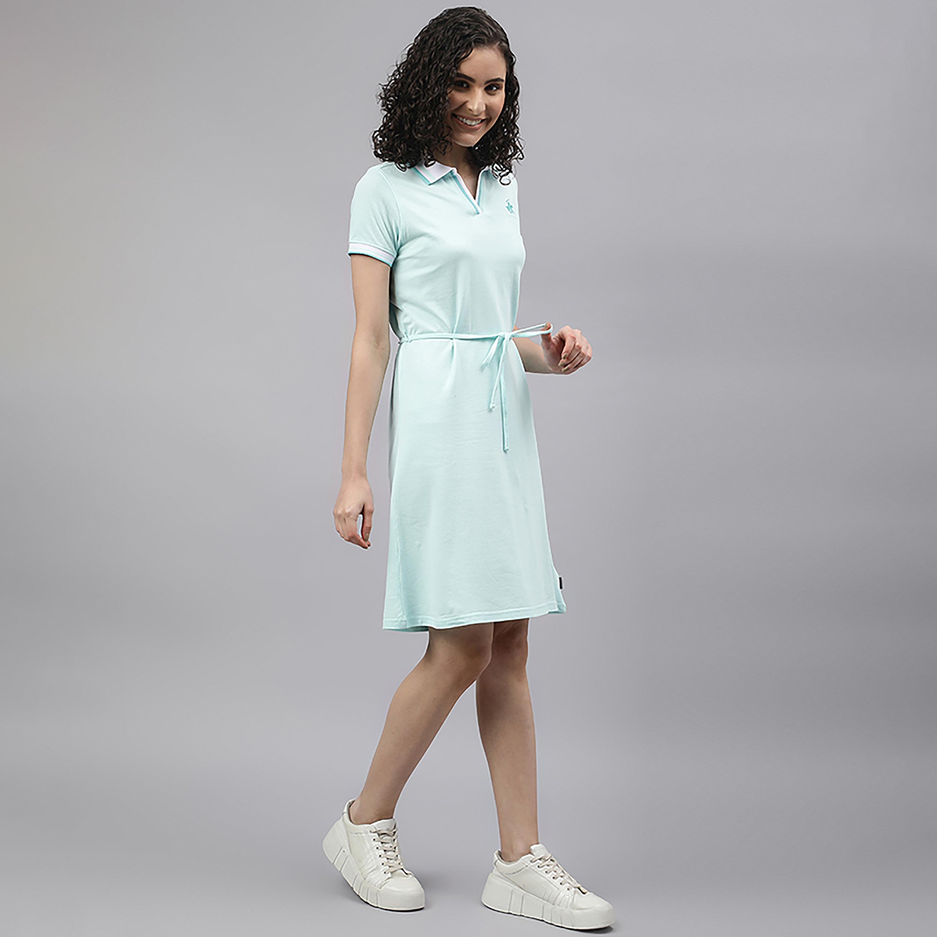 Beverly Hills Polo Club Logo Polo Collar Knee Length T-Shirt Dress-women-clothing-dresses-image-3