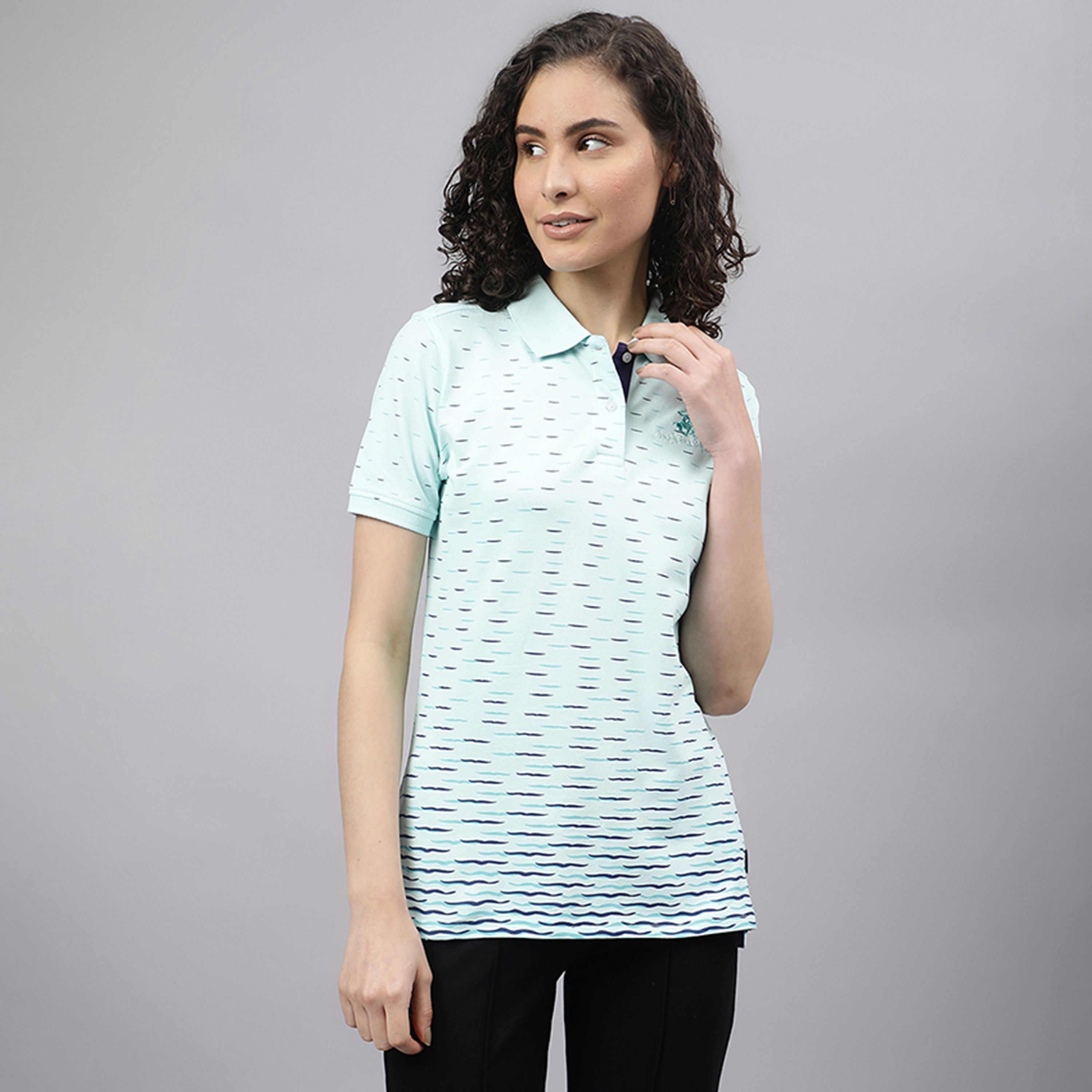 تي شيرت بولو من بيفرلي هيلز بولو كلوب مع مطبوع بياقة وأكمام قصيرة-women-clothing-tshirts-image-1