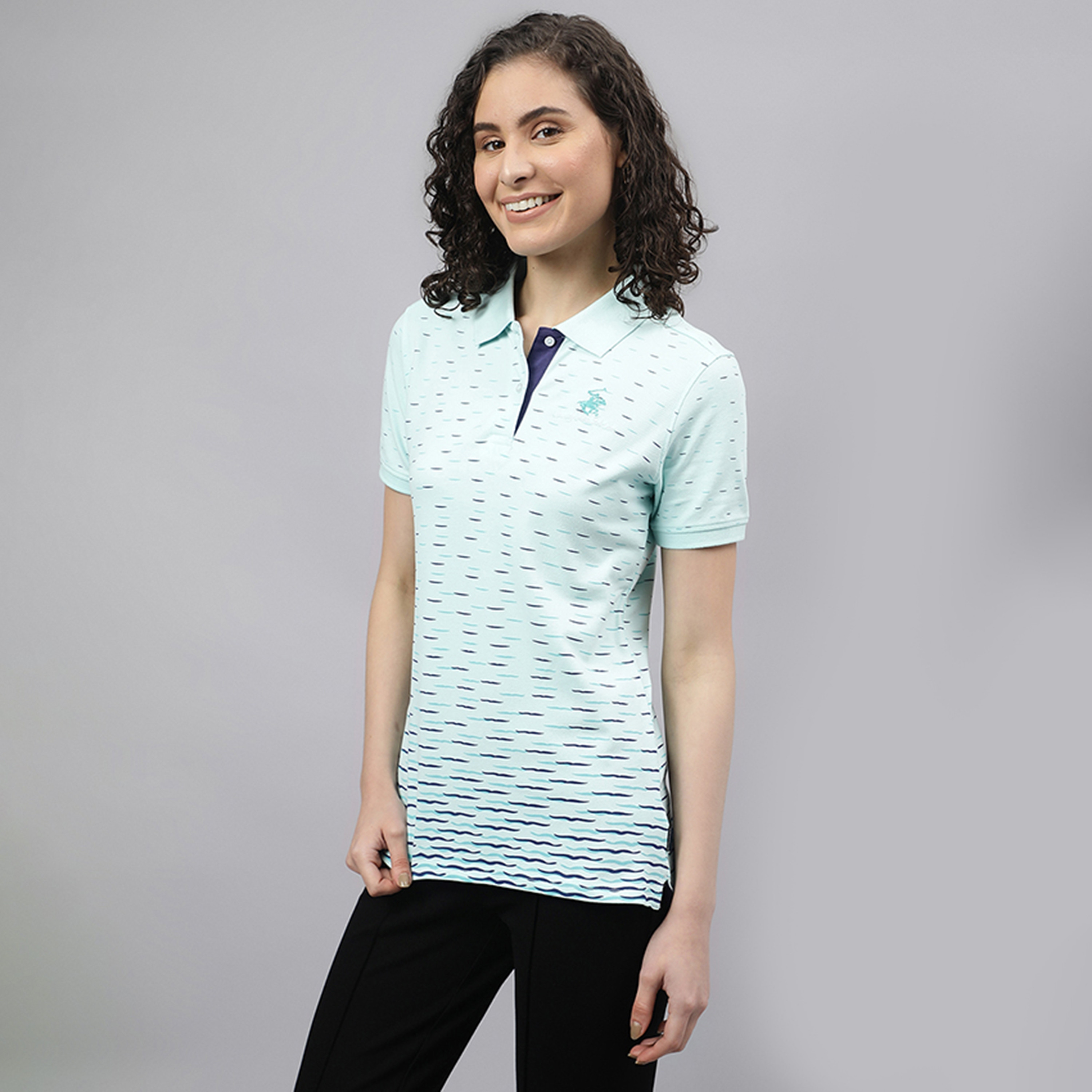 تي شيرت بولو من بيفرلي هيلز بولو كلوب مع مطبوع بياقة وأكمام قصيرة-women-clothing-tshirts-image-2