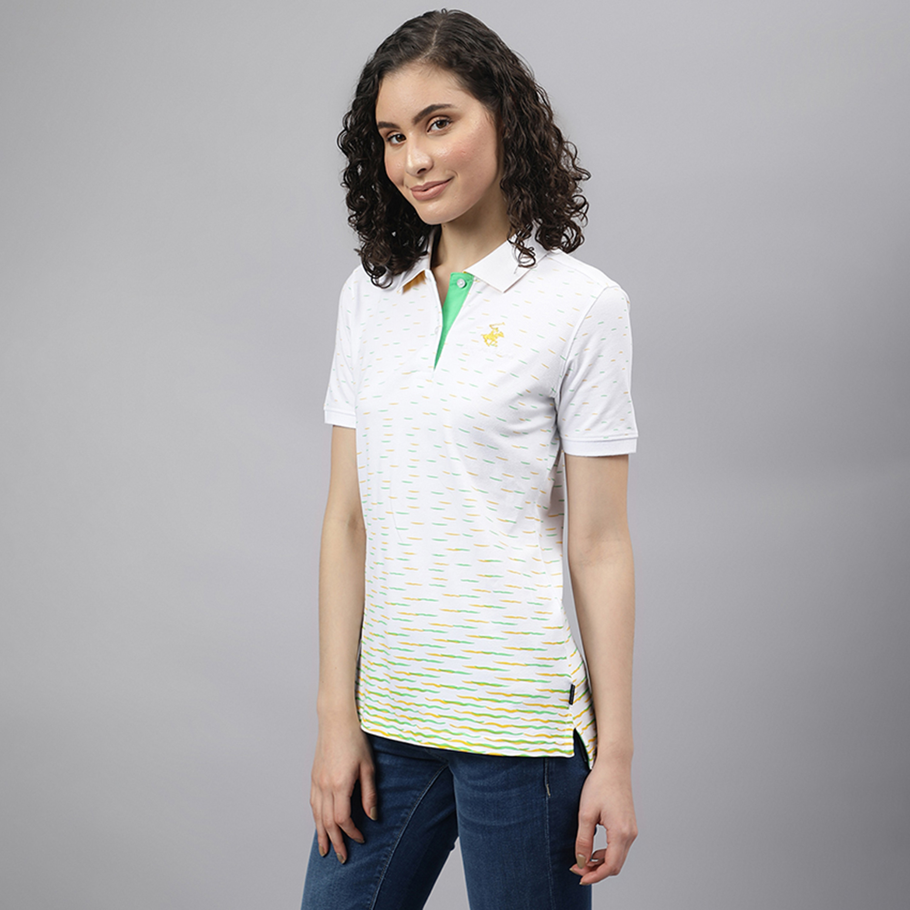 Beverly Hills Polo Club Printed Collared Short Sleeves Polo T-Shirt-women-clothing-tshirts-image-2
