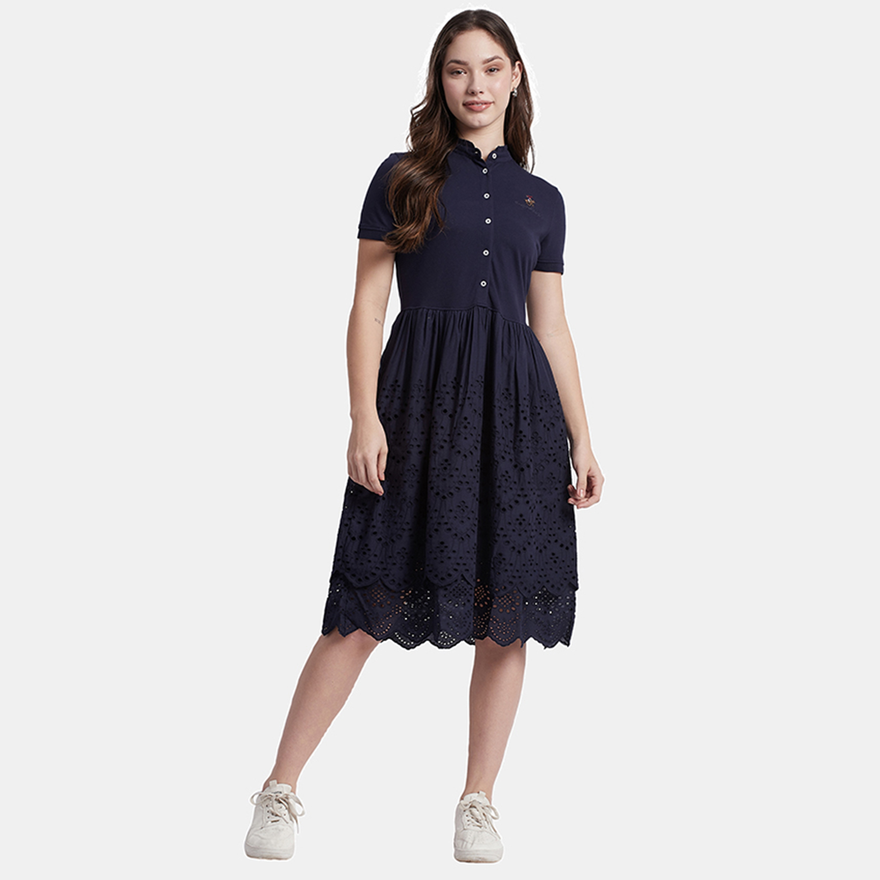 فستان ميدي بياقة ماندارين ذو شيفلي مطرز من بيفرلي هيلز بولو كلوب-women-clothing-dresses-image-1