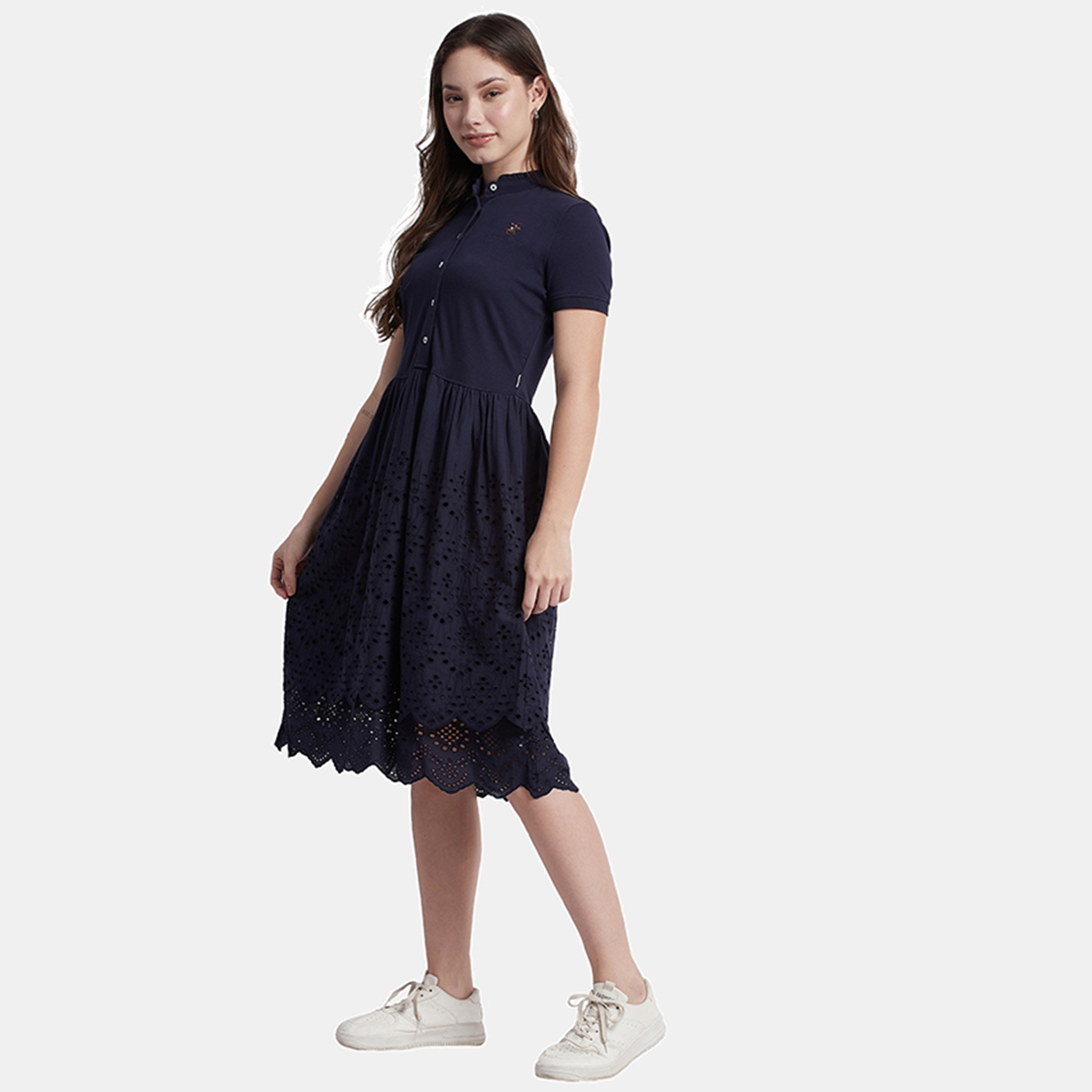فستان ميدي بياقة ماندارين ذو شيفلي مطرز من بيفرلي هيلز بولو كلوب-women-clothing-dresses-image-2