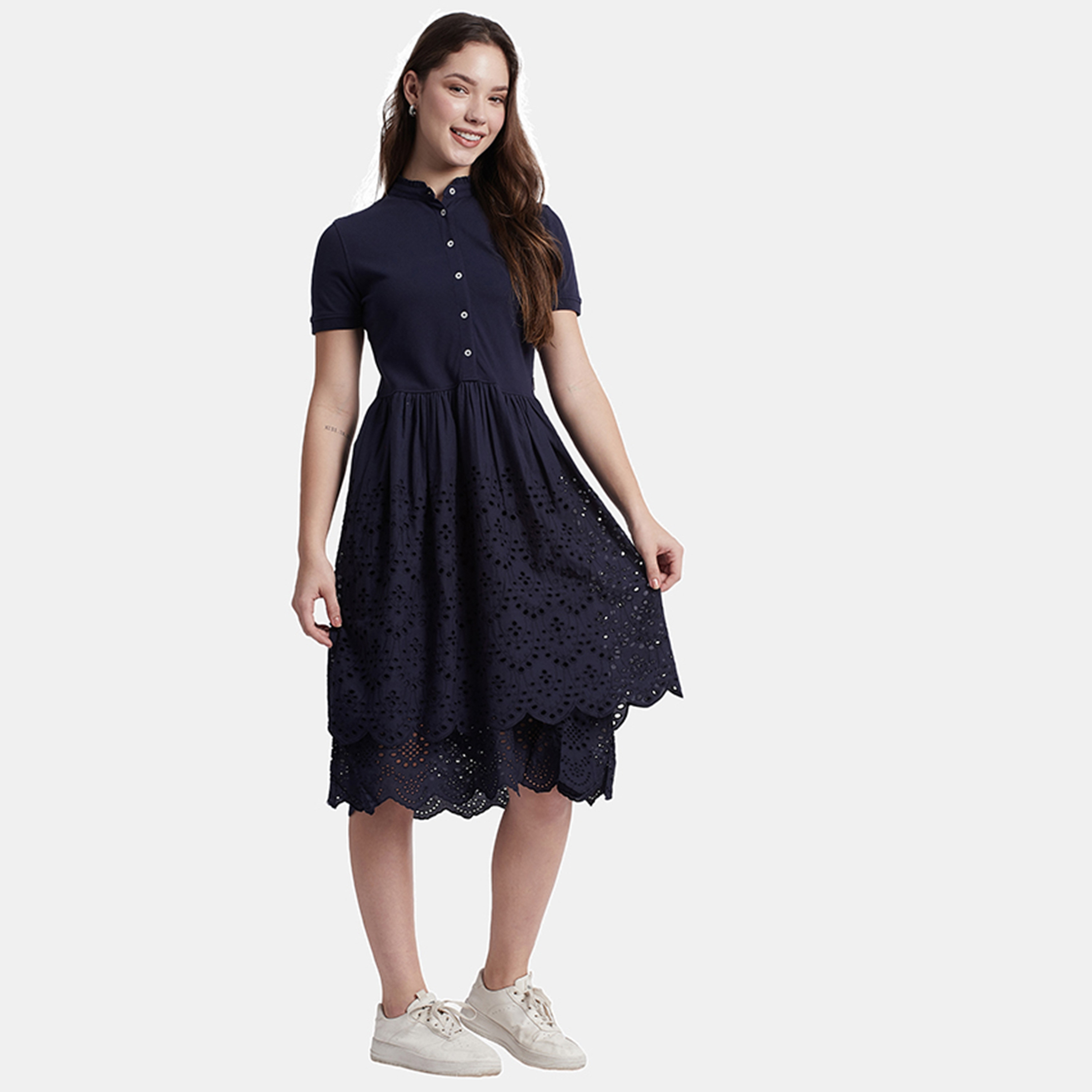 فستان ميدي بياقة ماندارين ذو شيفلي مطرز من بيفرلي هيلز بولو كلوب-women-clothing-dresses-image-4