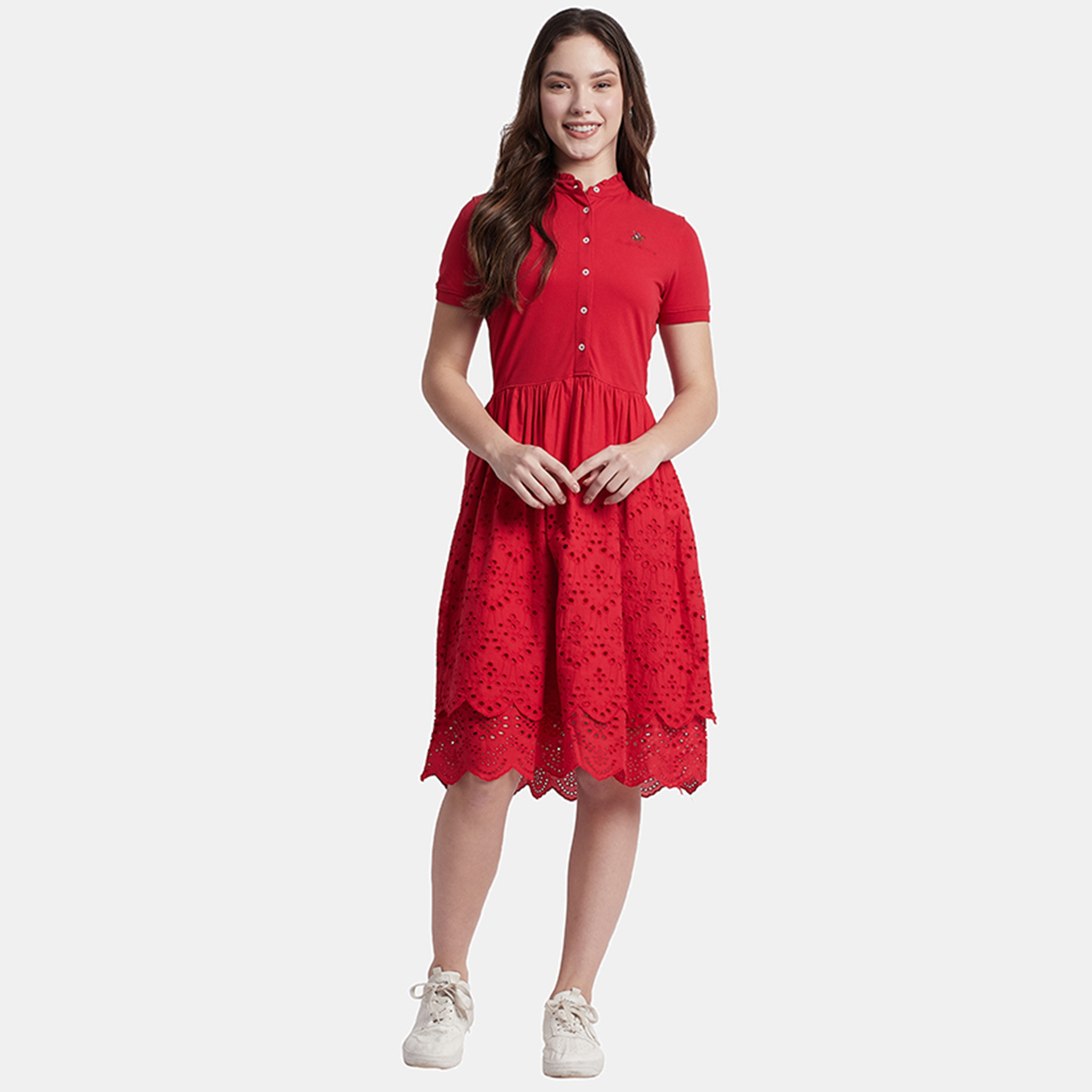 فستان ميدي بياقة ماندارين ذو شيفلي مطرز من بيفرلي هيلز بولو كلوب-women-clothing-dresses-image-5