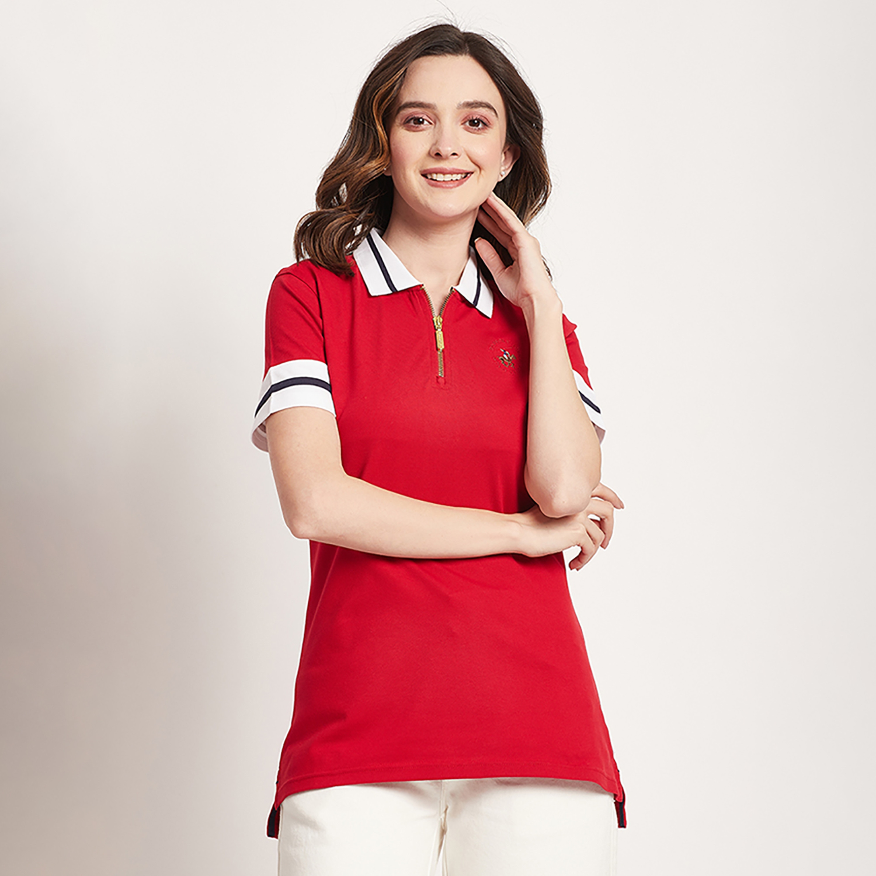 تي شيرت بولو من بيفرلي هيلز بولو كلوب بأكمام قصيرة ونصف سحاب ذو ياقة مع شعار-women-clothing-tshirts-image-1