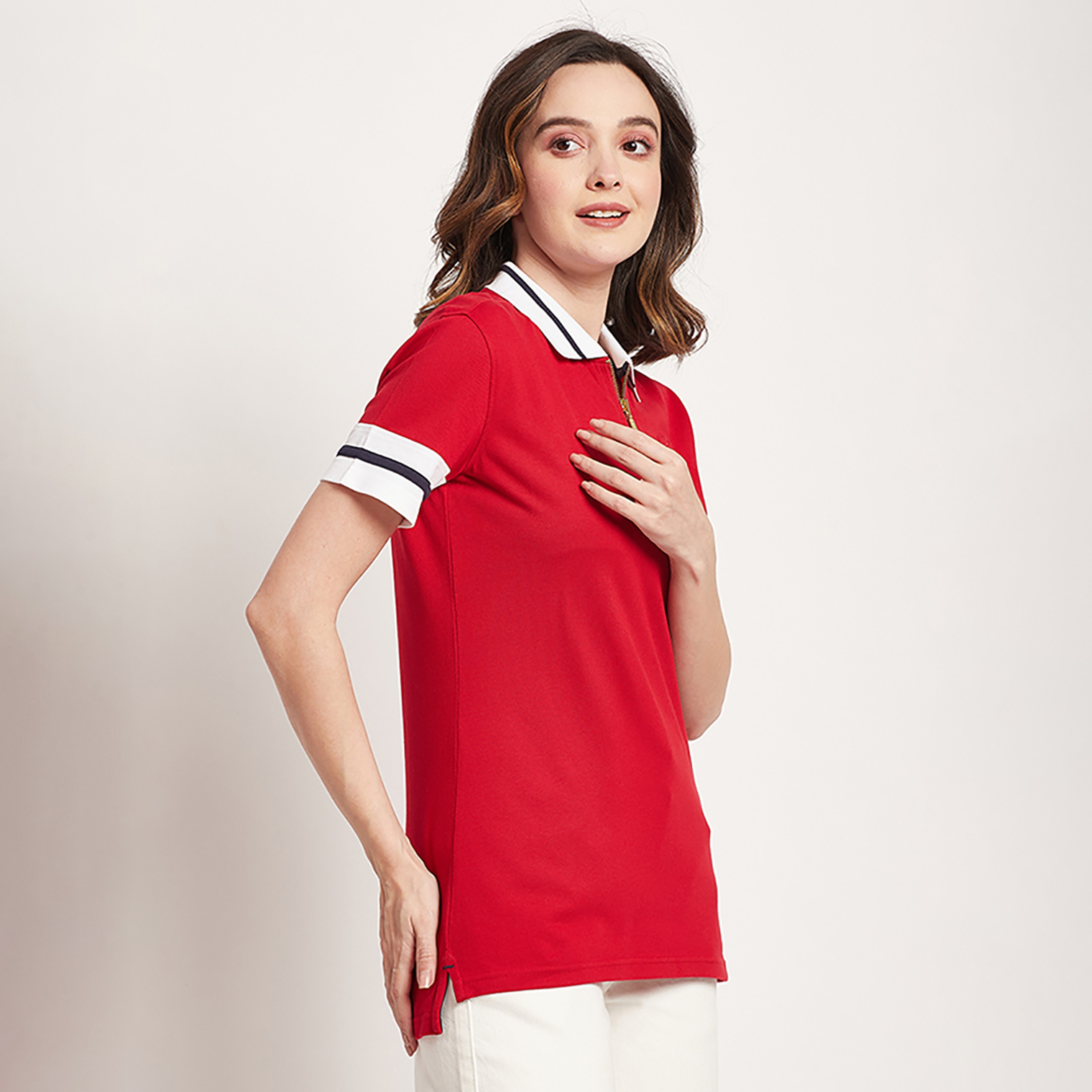 تي شيرت بولو من بيفرلي هيلز بولو كلوب بأكمام قصيرة ونصف سحاب ذو ياقة مع شعار-women-clothing-tshirts-image-3