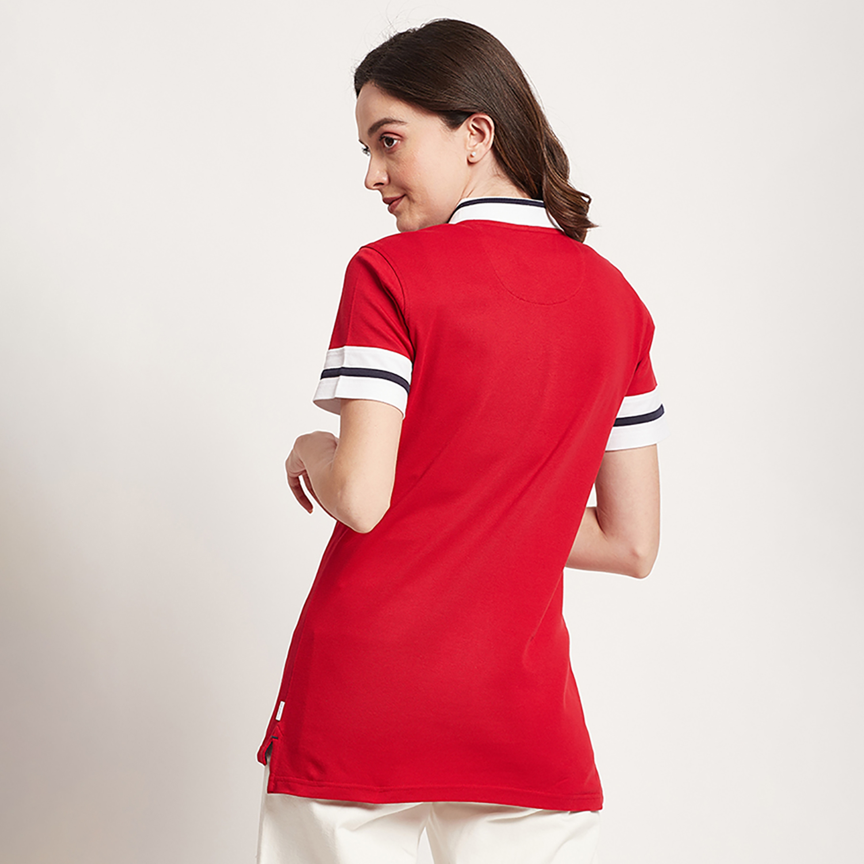 Beverly Hills Polo Club Logo Collared Short Sleeves Half-Zip Polo T-Shirt-women-clothing-tshirts-image-4