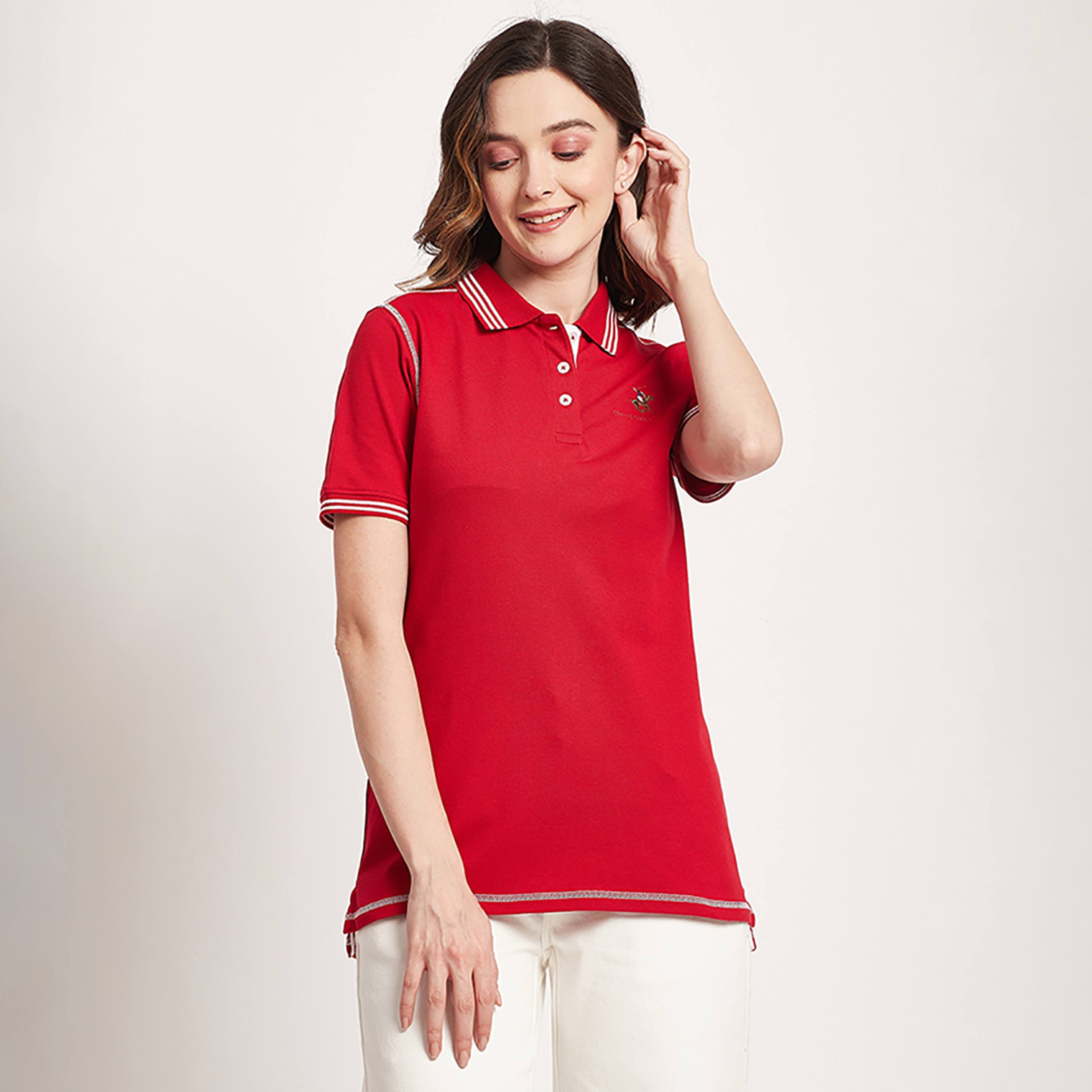 Beverly Hills Polo Club Logo Collared Short Sleeves Polo T-Shirt-women-clothing-tshirts-image-1