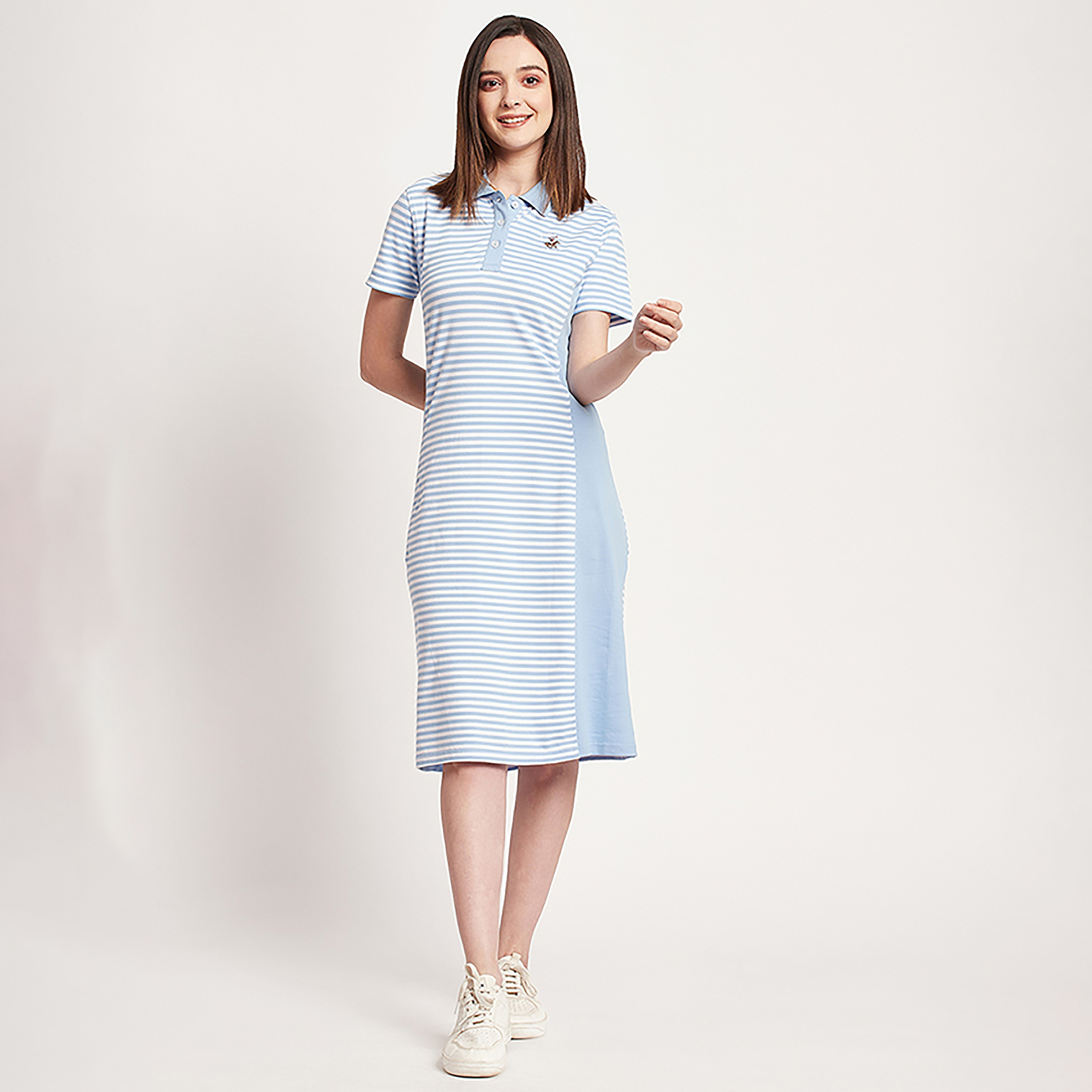 Beverly Hills Polo Club Stripes Polo Collar Midi T-Shirt Dress-women-clothing-dresses-image-1