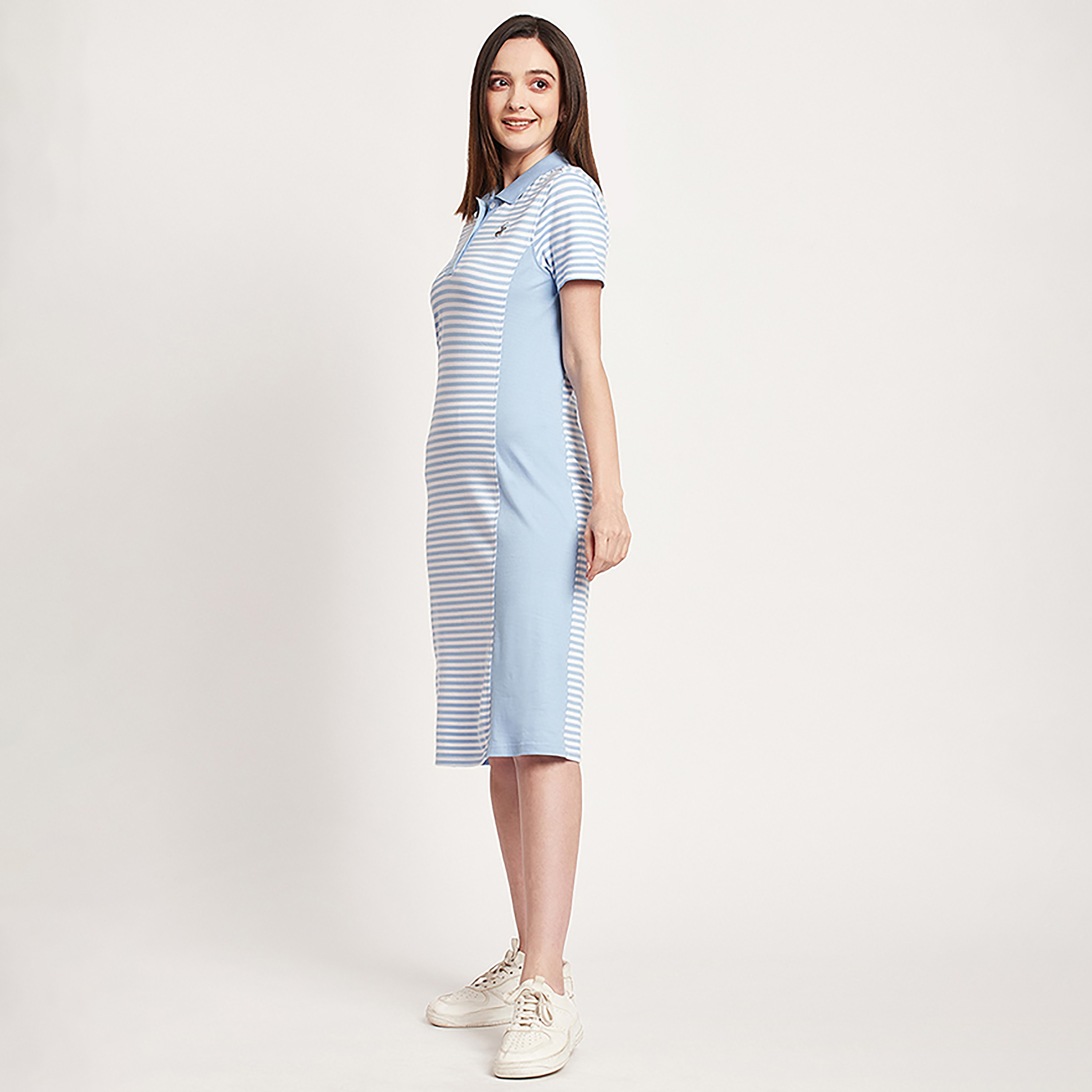 فستان تي شيرت ميدي مع ياقة بولو ذو مخطط من بيفرلي هيلز بولو كلوب-women-clothing-dresses-image-2