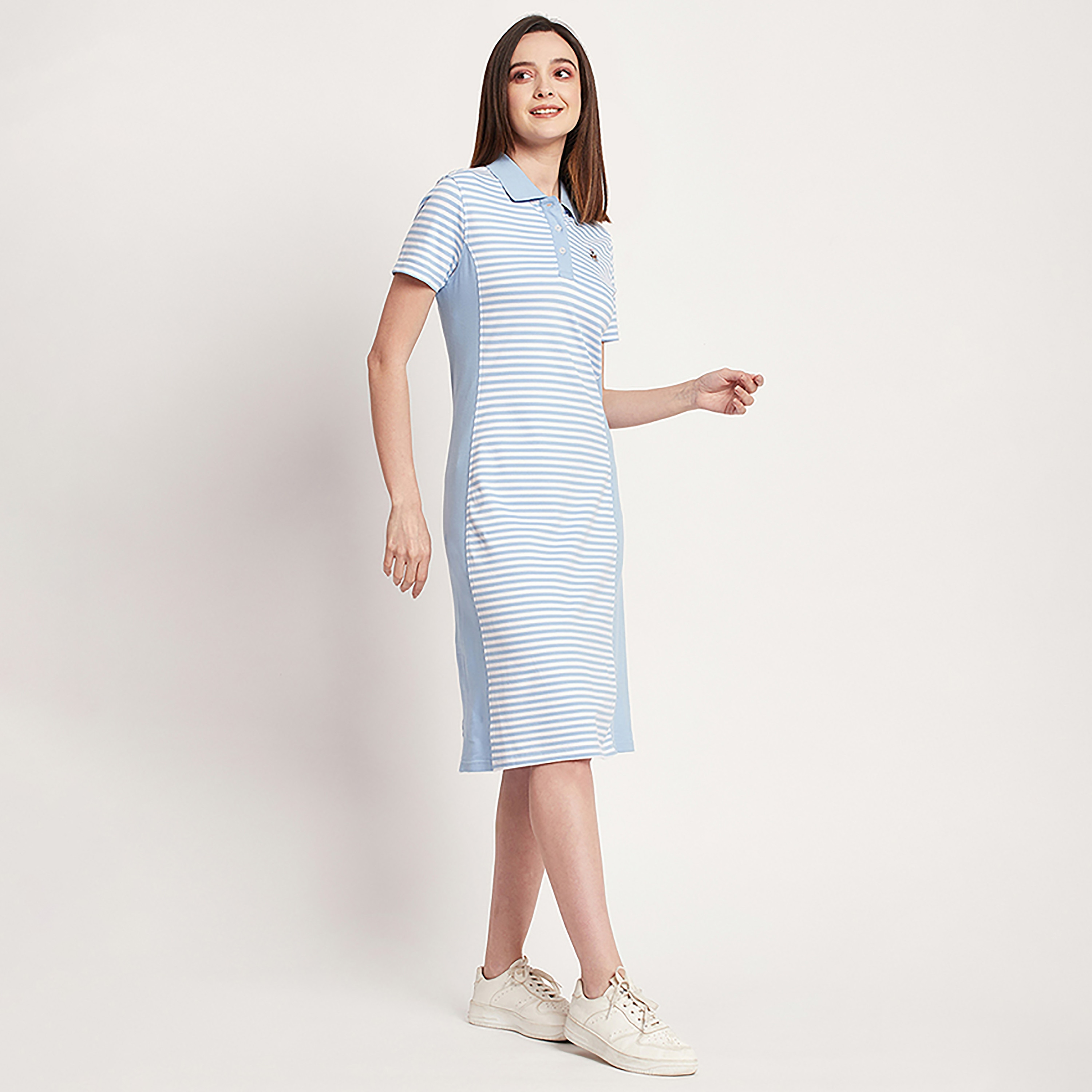 فستان تي شيرت ميدي مع ياقة بولو ذو مخطط من بيفرلي هيلز بولو كلوب-women-clothing-dresses-image-3