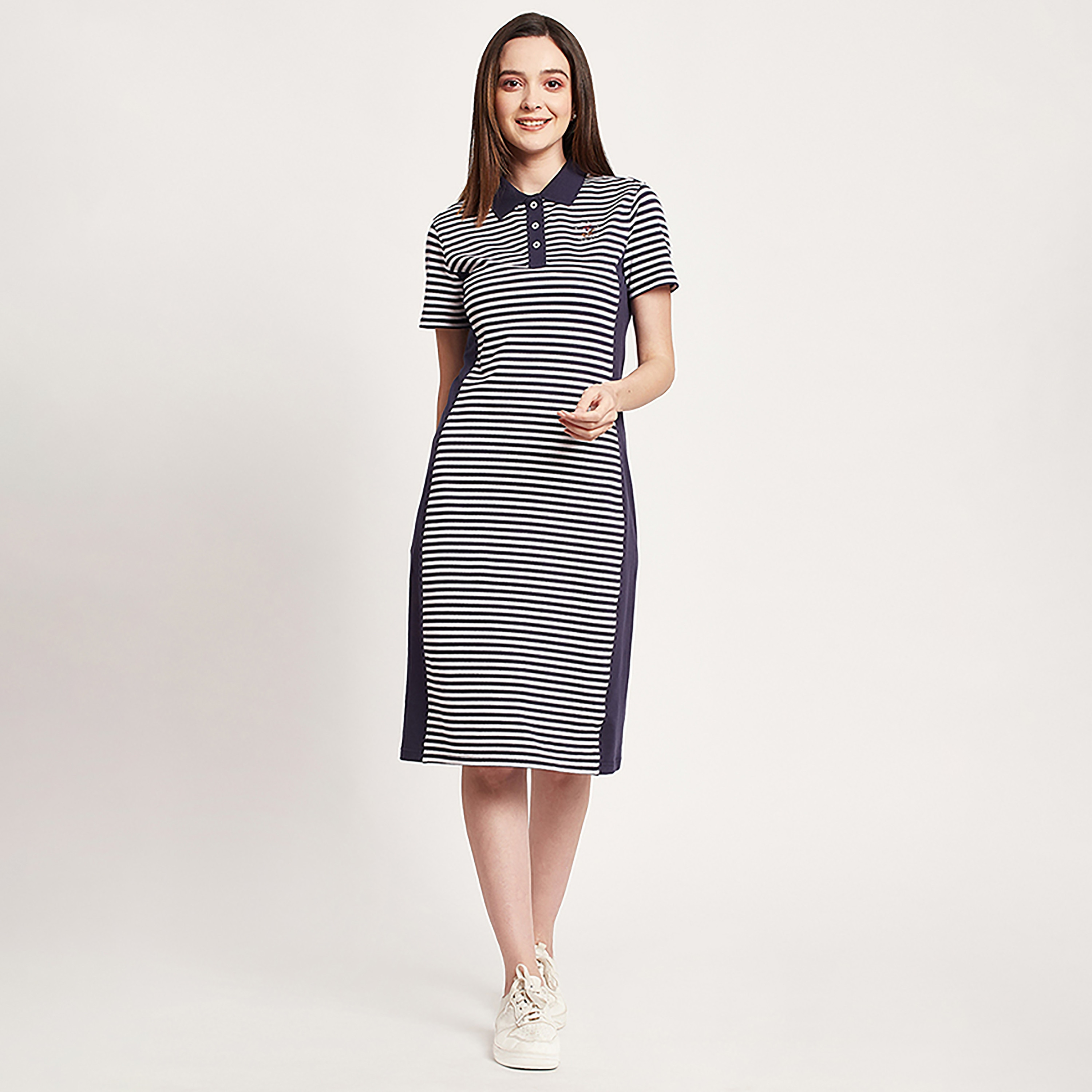 فستان تي شيرت ميدي مع ياقة بولو ذو مخطط من بيفرلي هيلز بولو كلوب-women-clothing-dresses-image-5