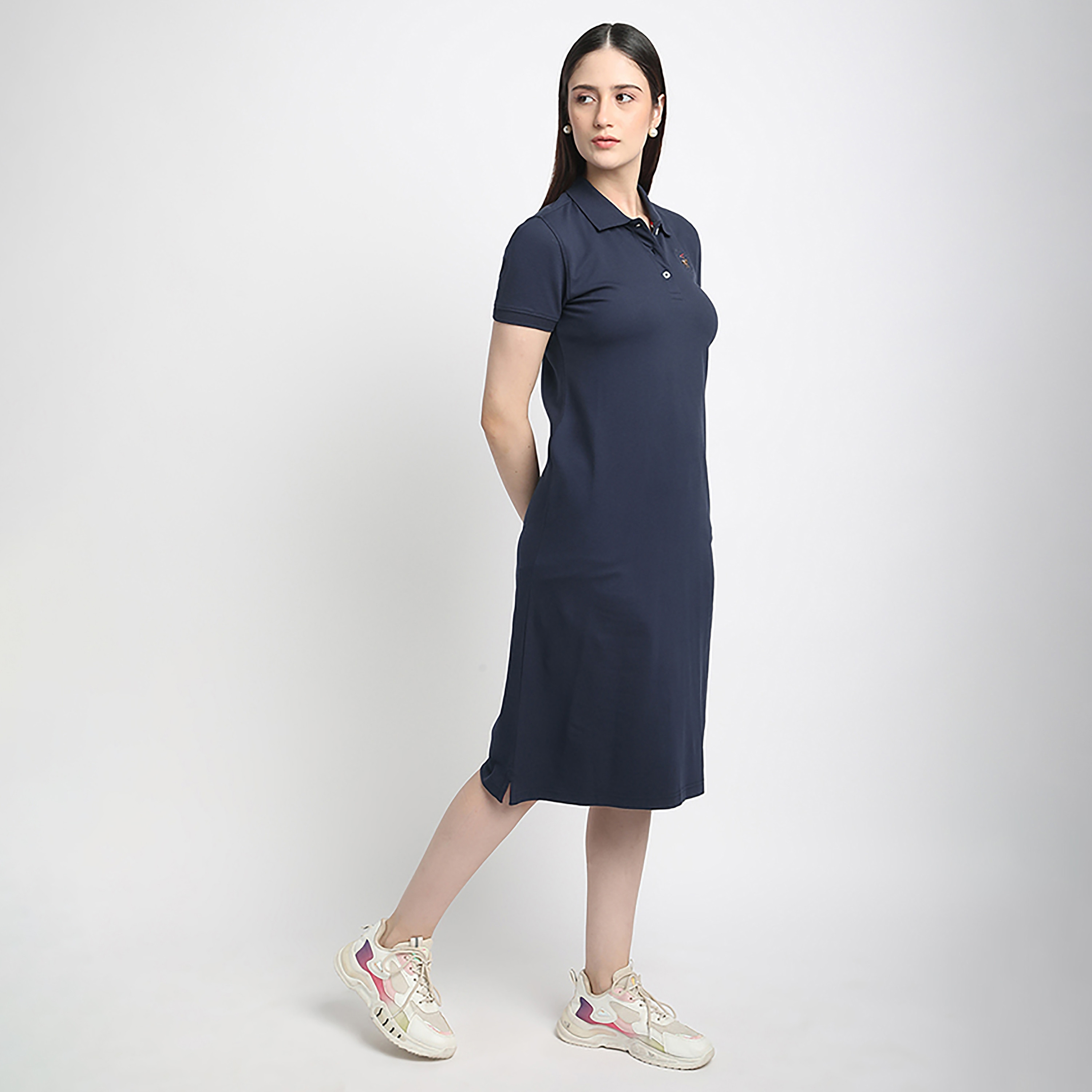 Beverly Hills Polo Club Plain Collared Short Sleeve Women's Midi T-Shirt Dress-women-clothing-dresses-image-3