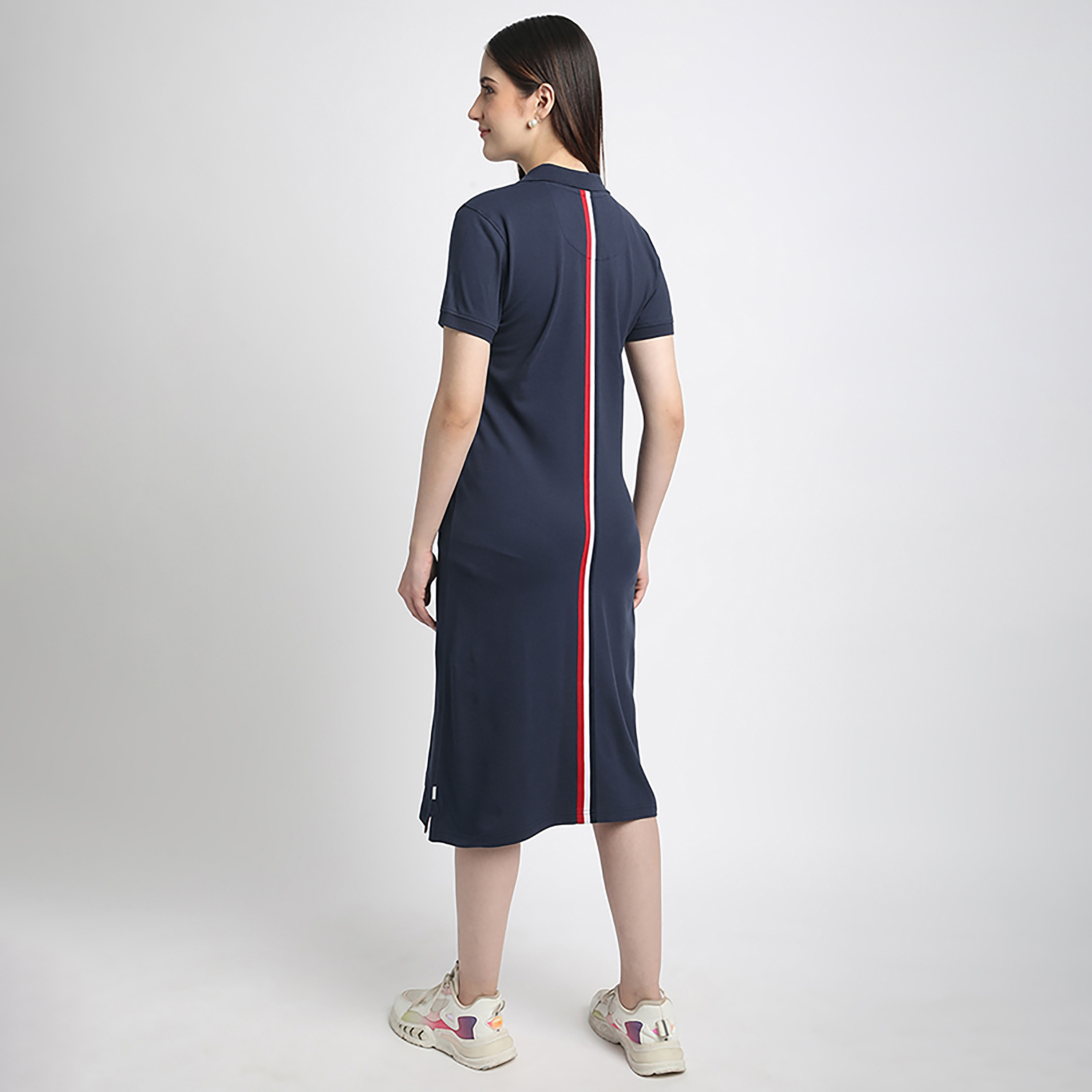 Beverly Hills Polo Club Plain Collared Short Sleeve Women's Midi T-Shirt Dress-women-clothing-dresses-image-4