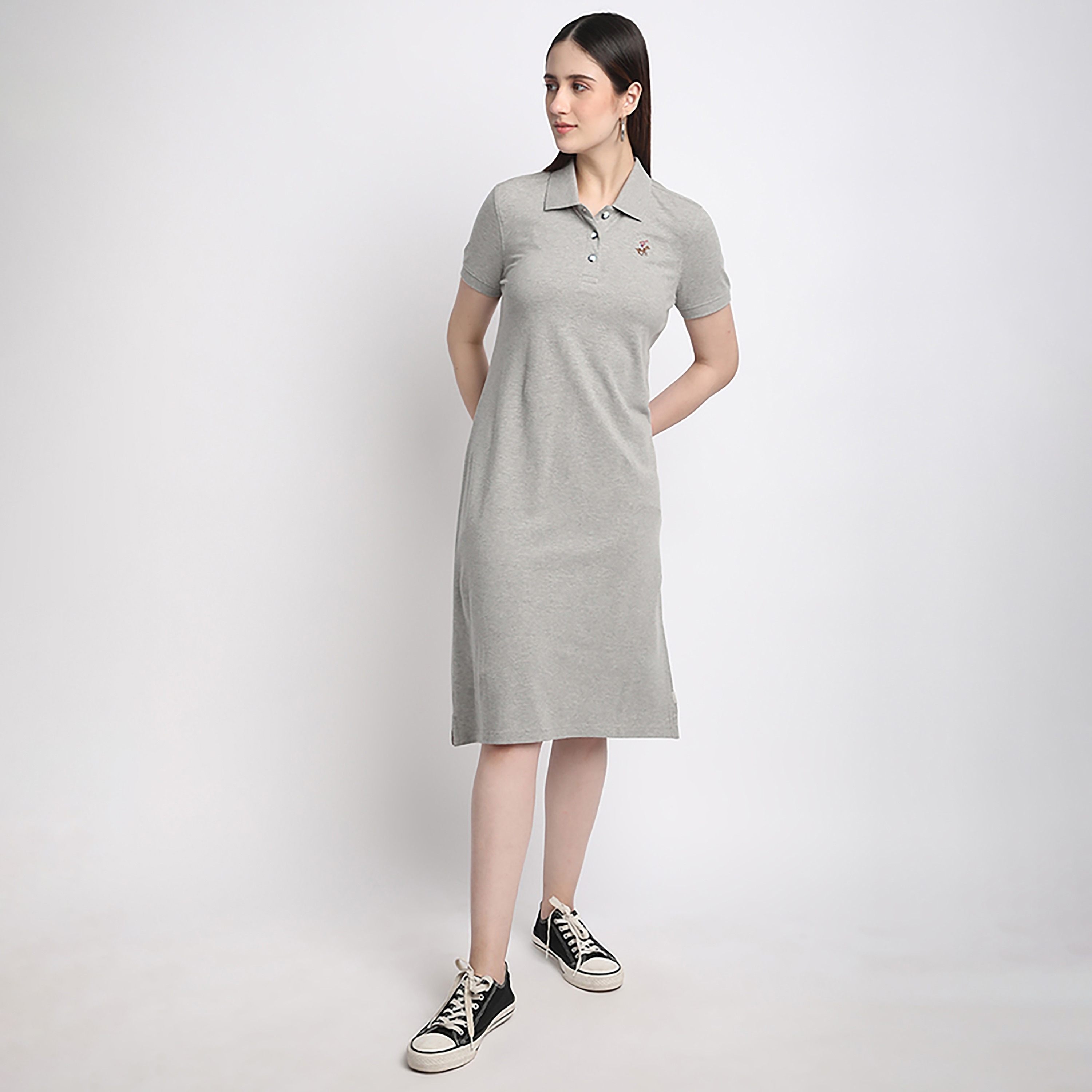 فستان نسائي متوسط الطول باللون الرمادي من بيفرلي هيلز بولو كلوب-women-clothing-dresses-image-1