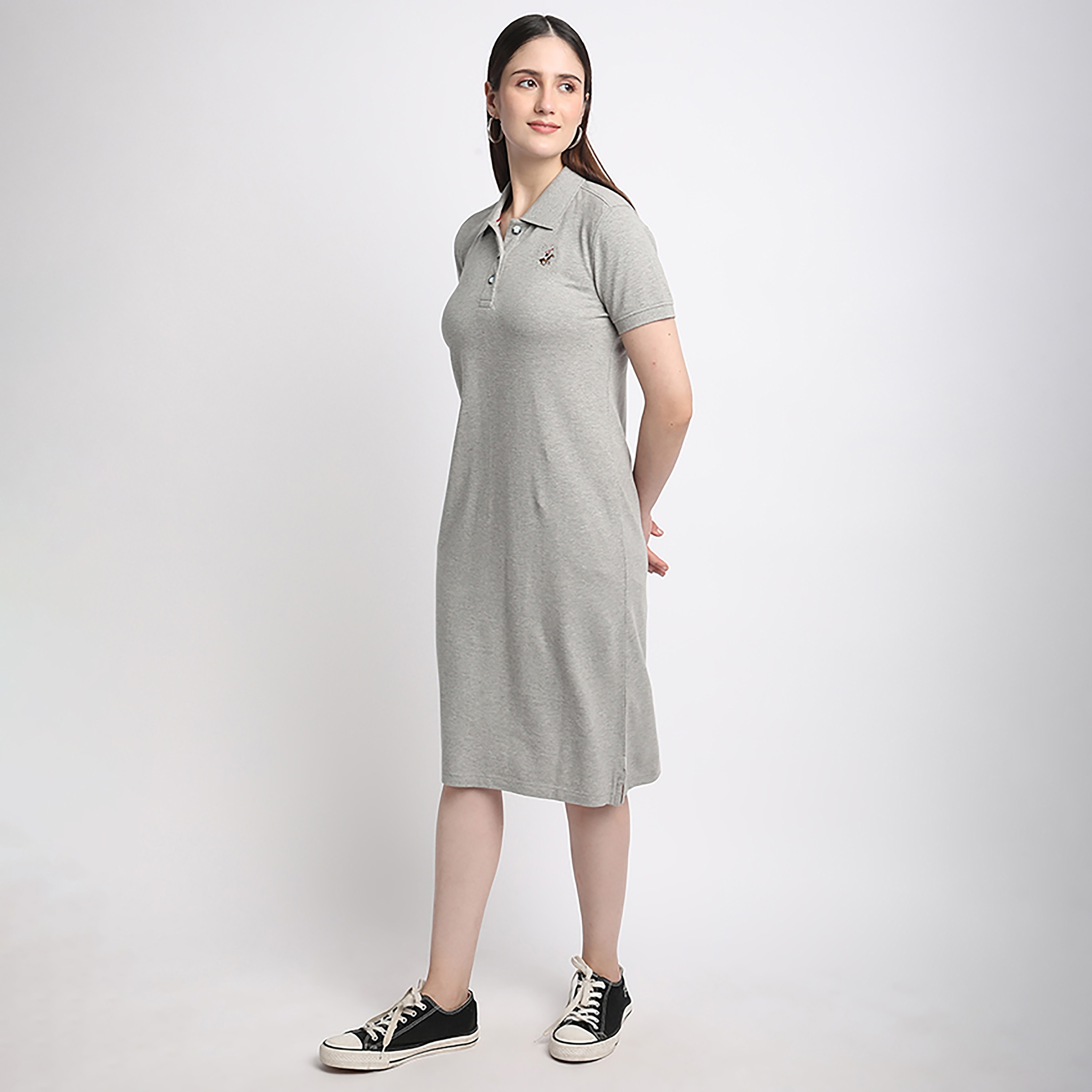 فستان نسائي متوسط الطول باللون الرمادي من بيفرلي هيلز بولو كلوب-women-clothing-dresses-image-2