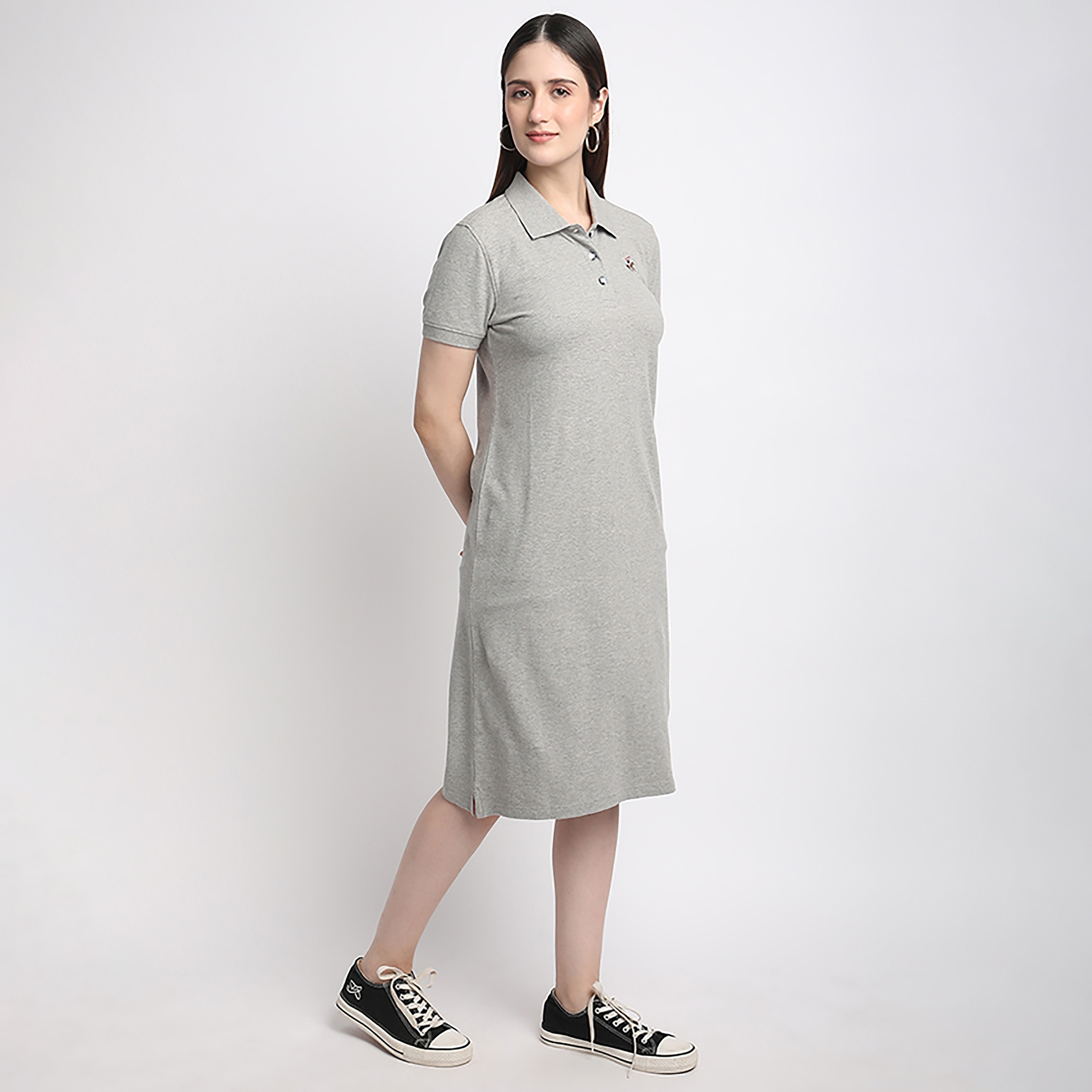 فستان نسائي متوسط الطول باللون الرمادي من بيفرلي هيلز بولو كلوب-women-clothing-dresses-image-3