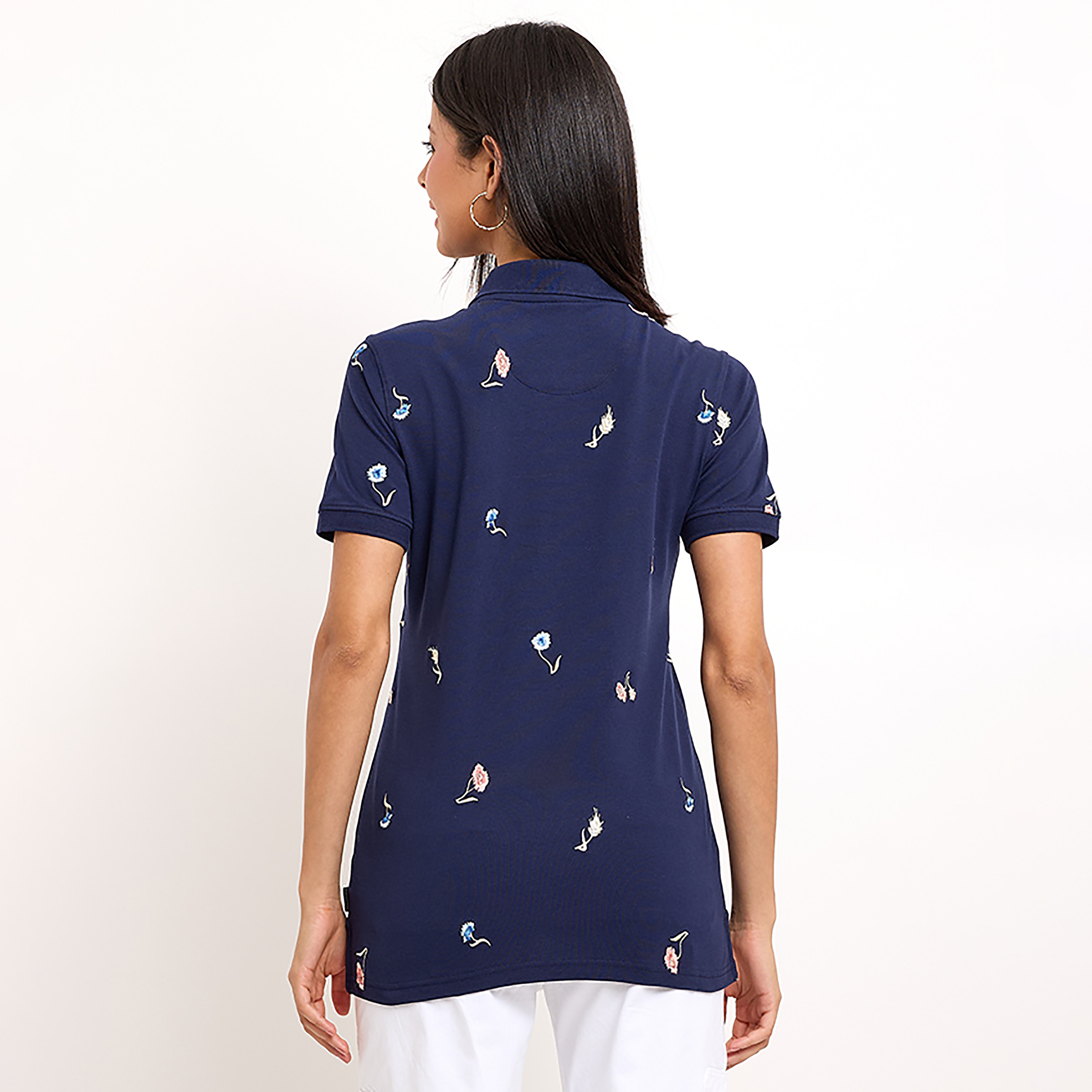 Beverly Hills Polo Club Floral Embroidered Collared Short Sleeves Women's Polo T-Shirt-women-clothing-tshirts-image-4