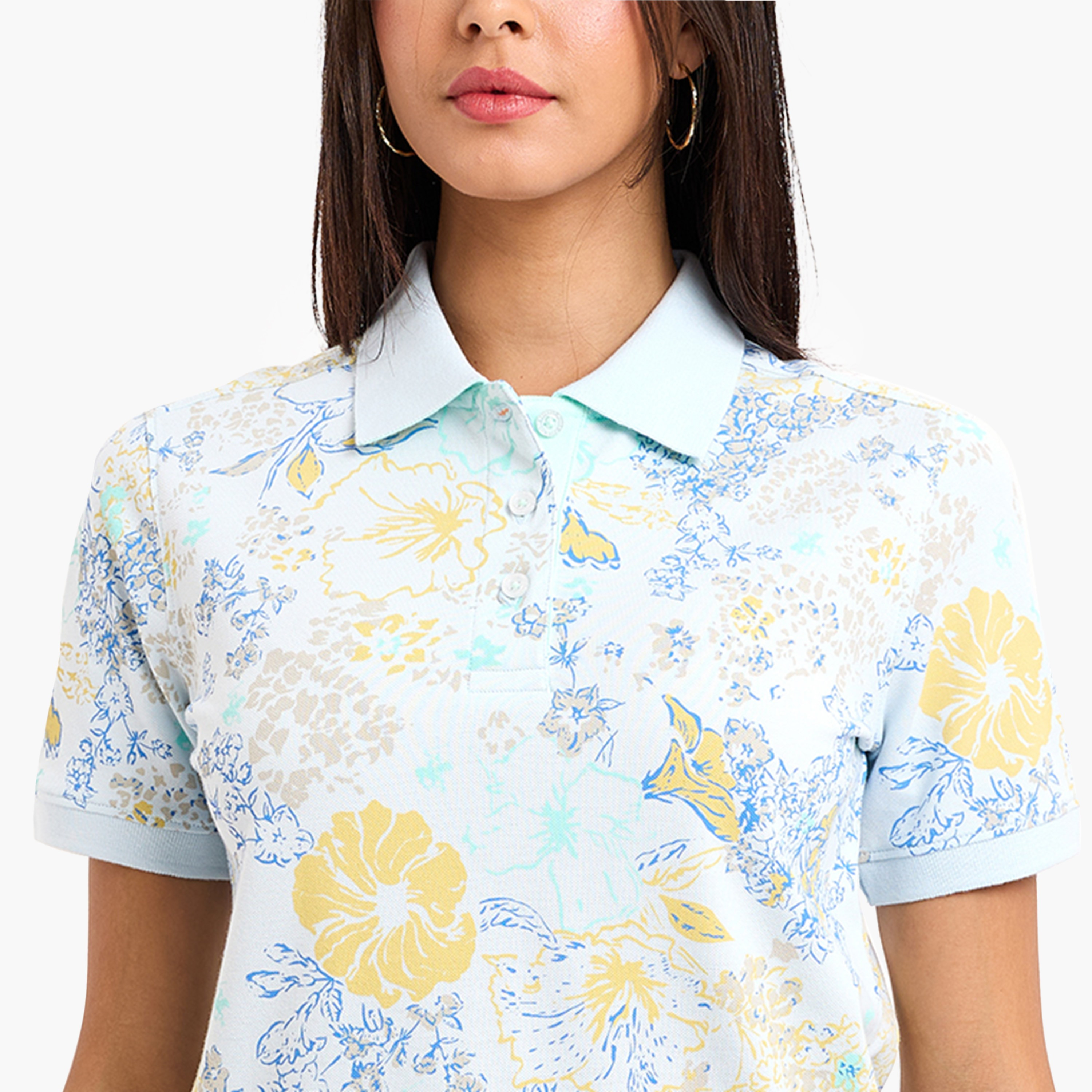 تيشيرت بولو نسائي بياقة وأكمام قصيرة مزين بنقشة زهور من بيفرلي هيلز بولو كلوب-women-clothing-tshirts-image-2