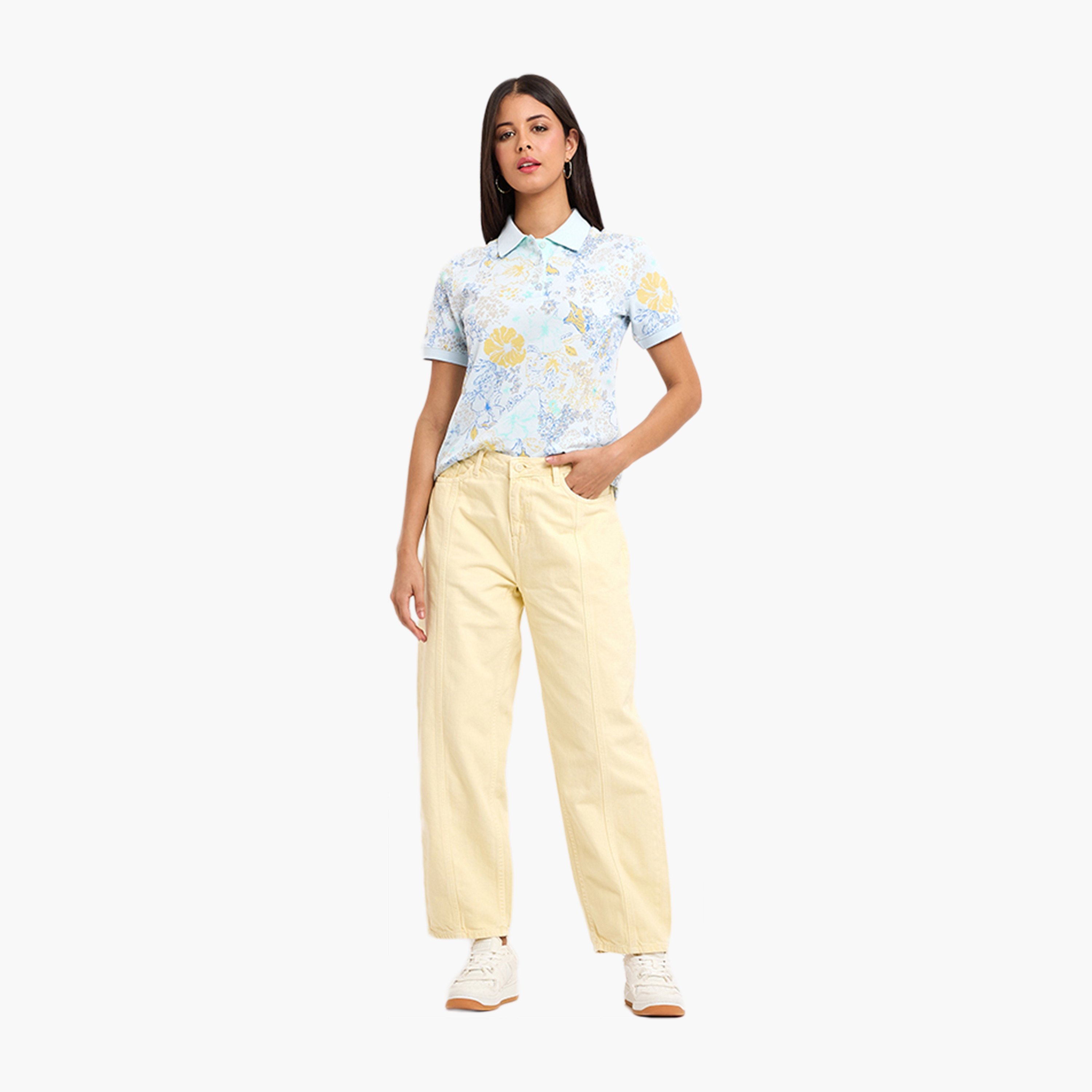 تيشيرت بولو نسائي بياقة وأكمام قصيرة مزين بنقشة زهور من بيفرلي هيلز بولو كلوب-women-clothing-tshirts-image-3