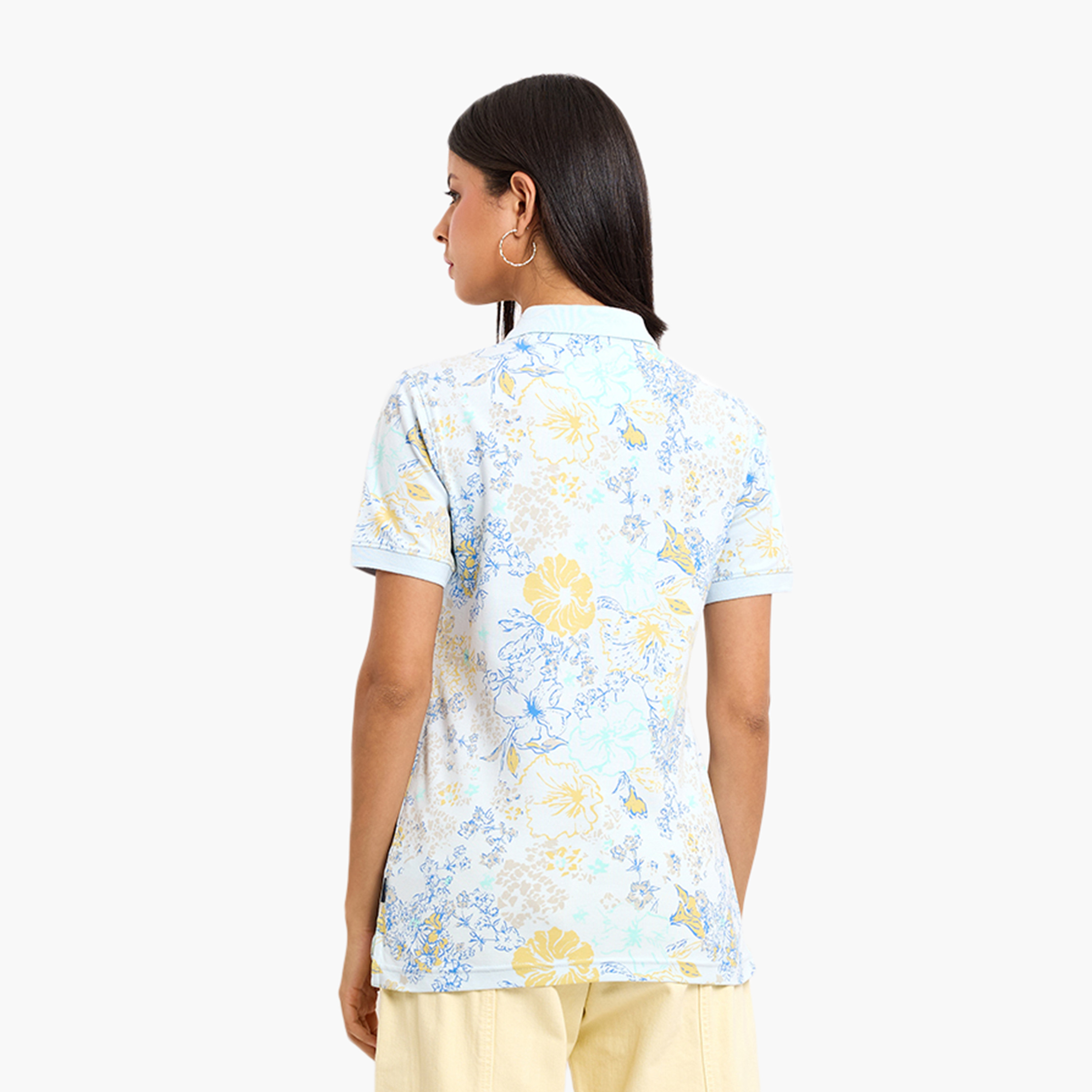 تيشيرت بولو نسائي بياقة وأكمام قصيرة مزين بنقشة زهور من بيفرلي هيلز بولو كلوب-women-clothing-tshirts-image-4